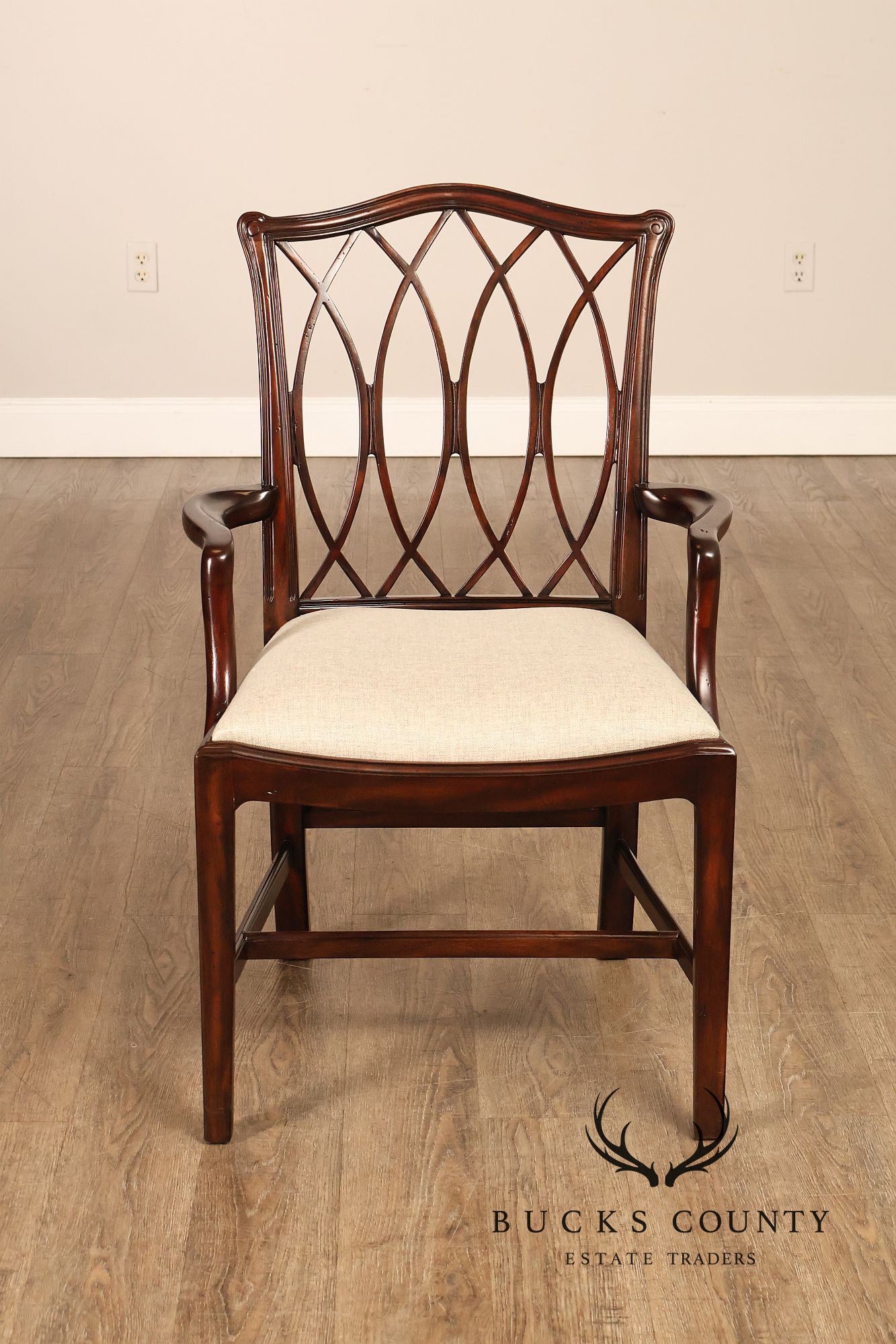 Theodore Alexander Pair Of Trellis Mahogany Dining Armchairs