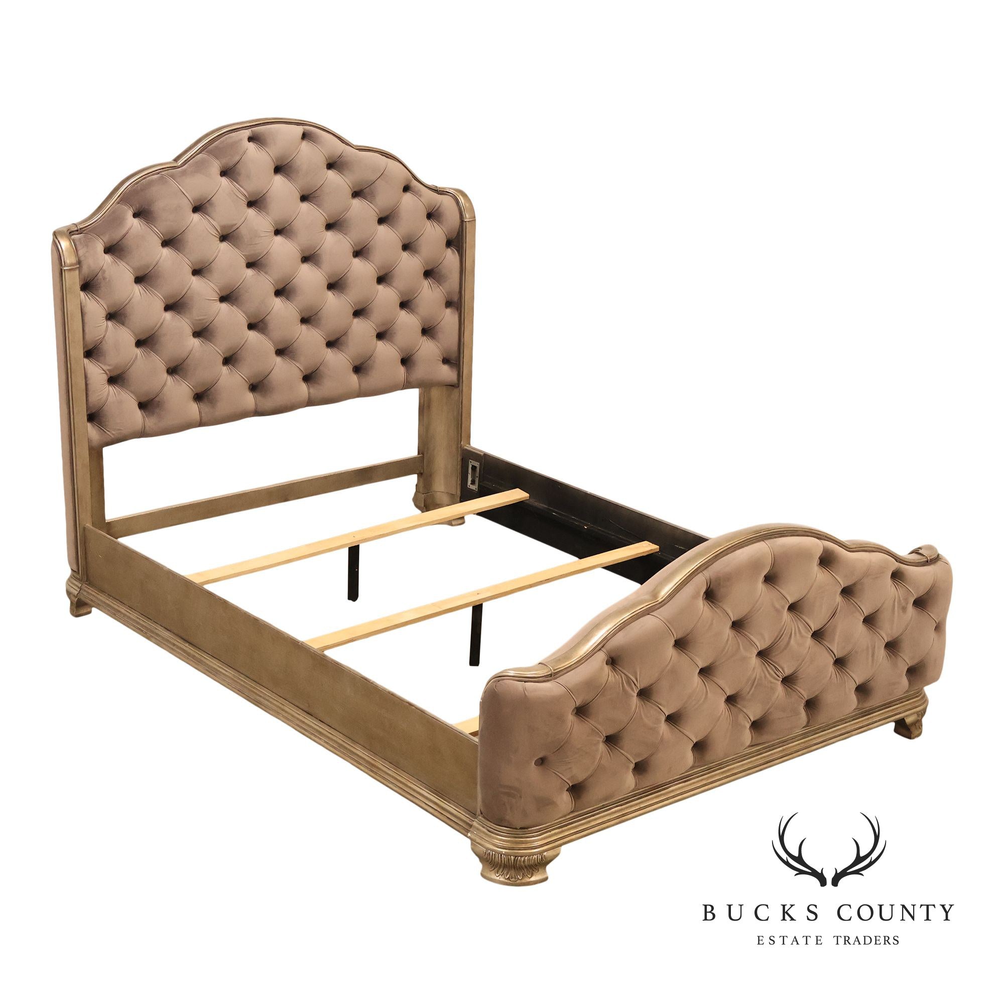 Elegant Queen Bed Featuring a Deep Tufted Upholstered Head and Footboard