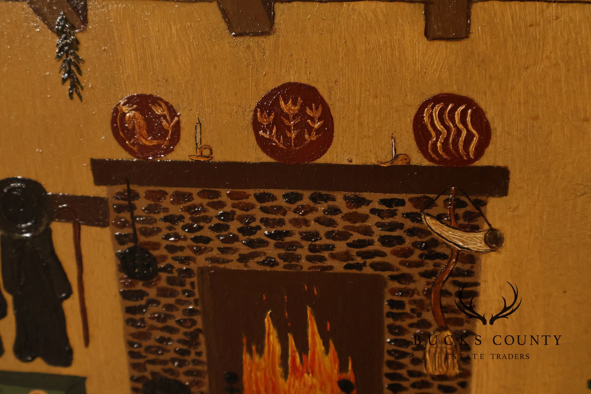 Nadine Hake Buck Folk Art Painting, Home Scene