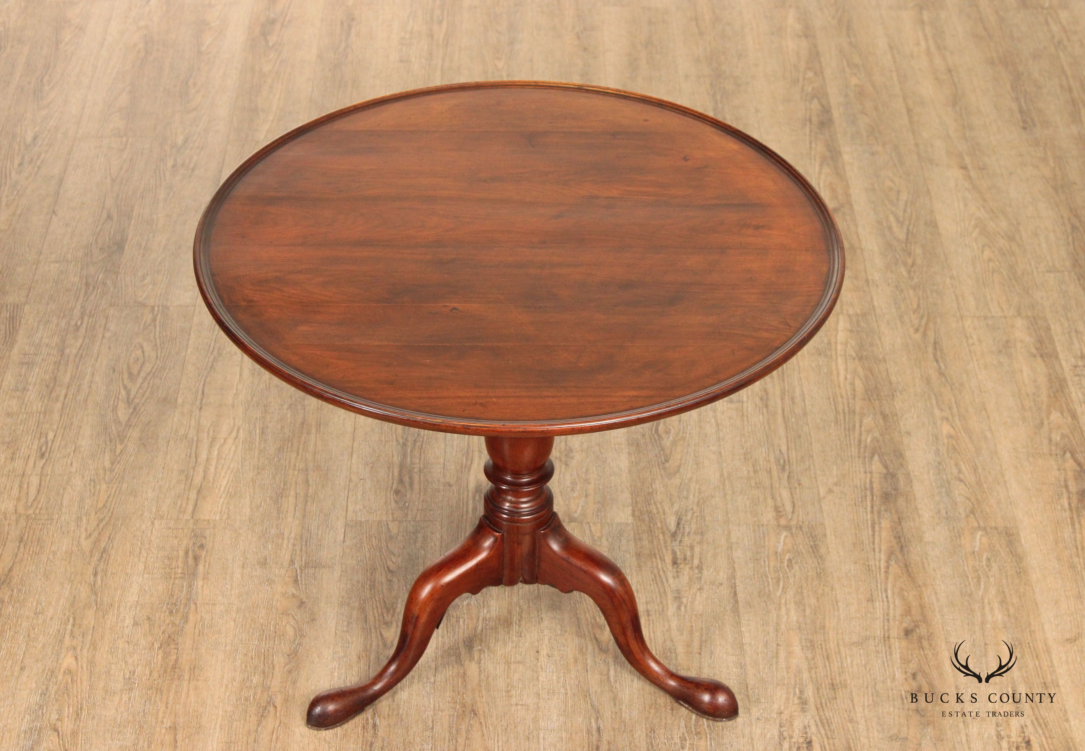 Antique Queen Anne Style Solid Mahogany Round Tilt-Top Table