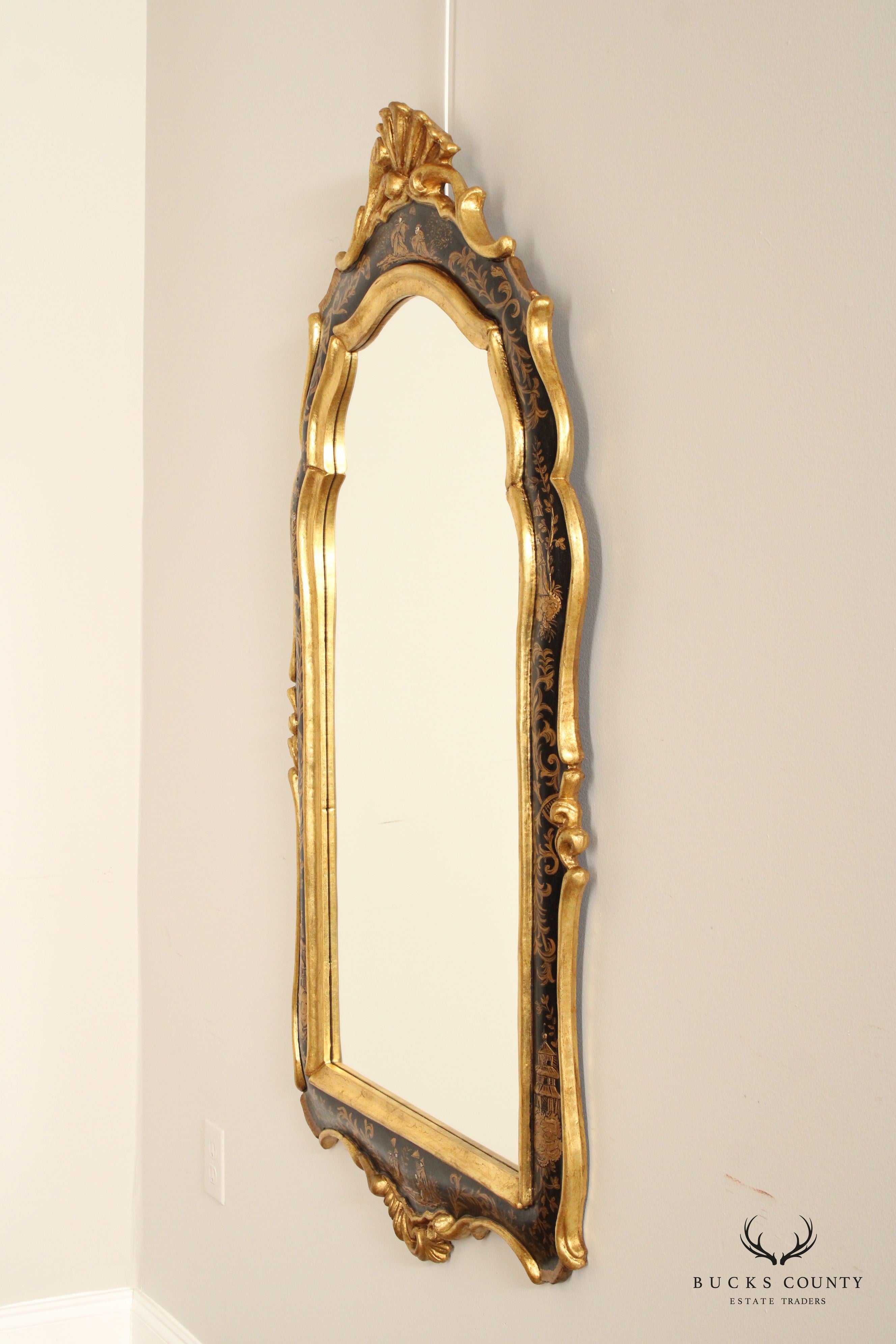 Italian Partial Gilt Chinoiserie Wall Mirror