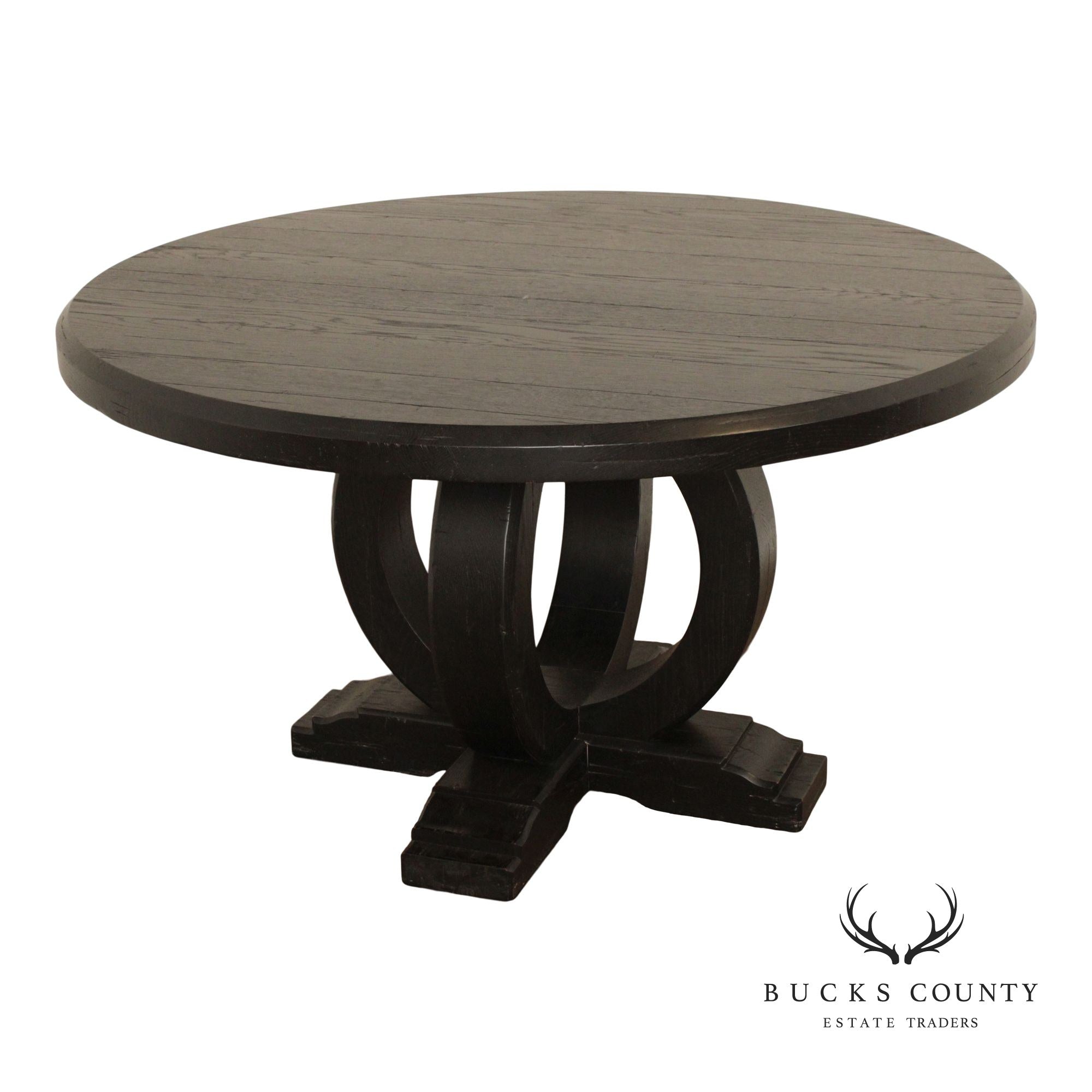 Ebonized Round Top Pedestal Dining Table