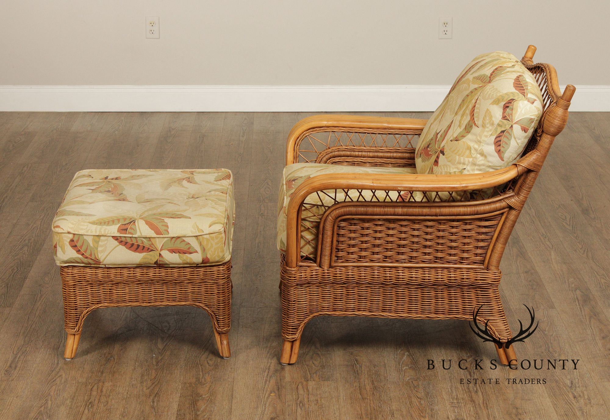 Braxton Culler Rattan and Wicker Lounge Chair and Ottoman