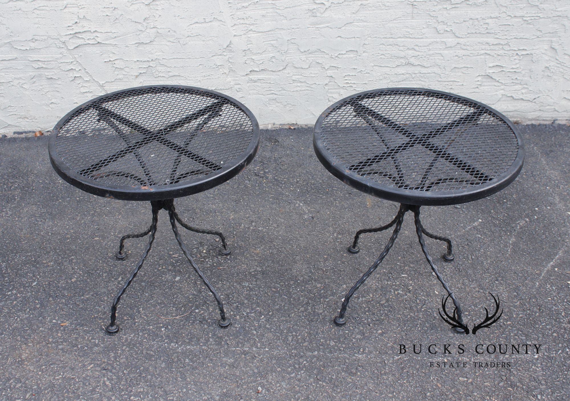 Vintage Pair of Wrought Iron Outdoor Patio Side Tables