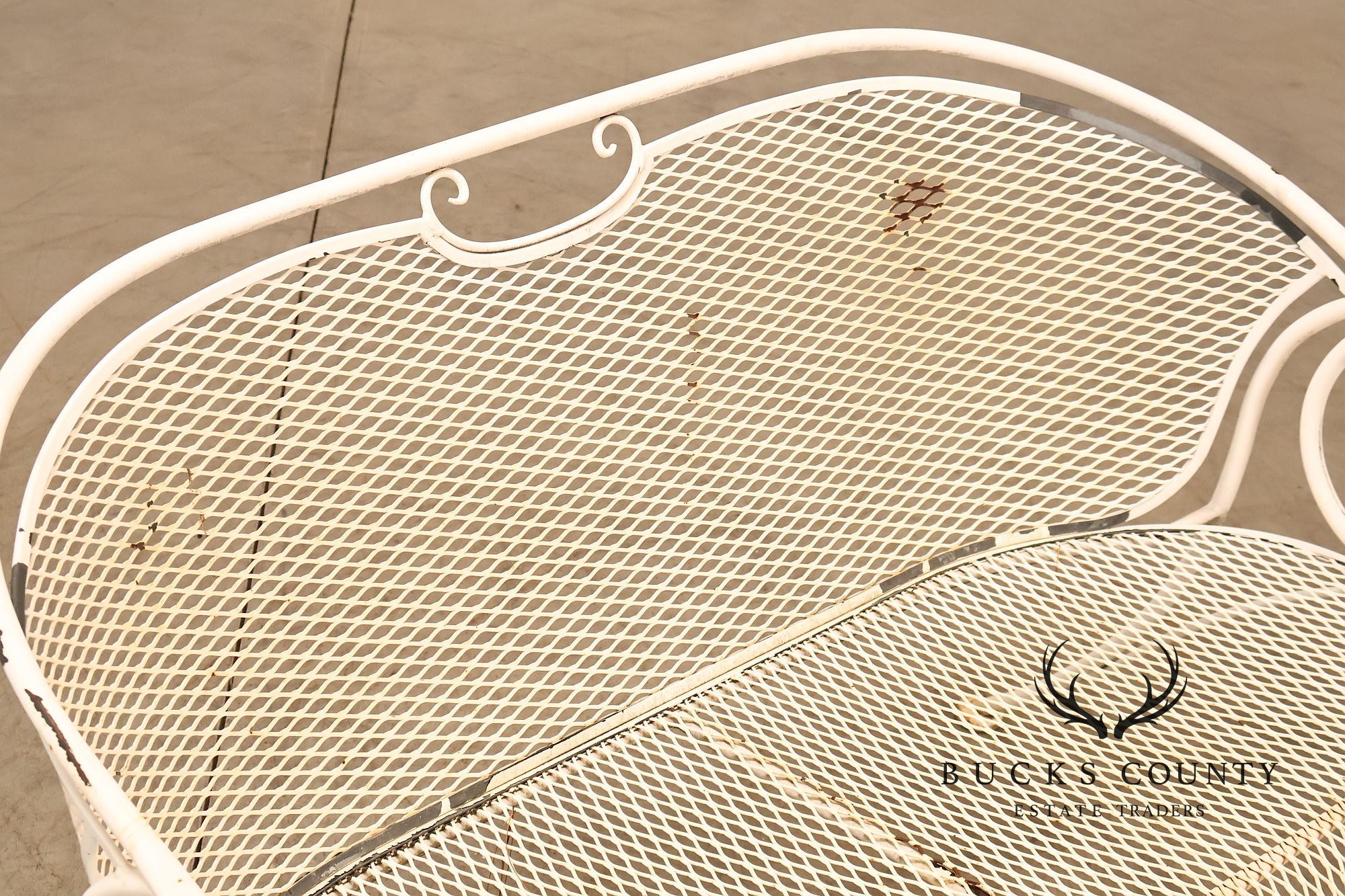 Woodard Wrought Iron Mesh Outdoor Loveseat Bench