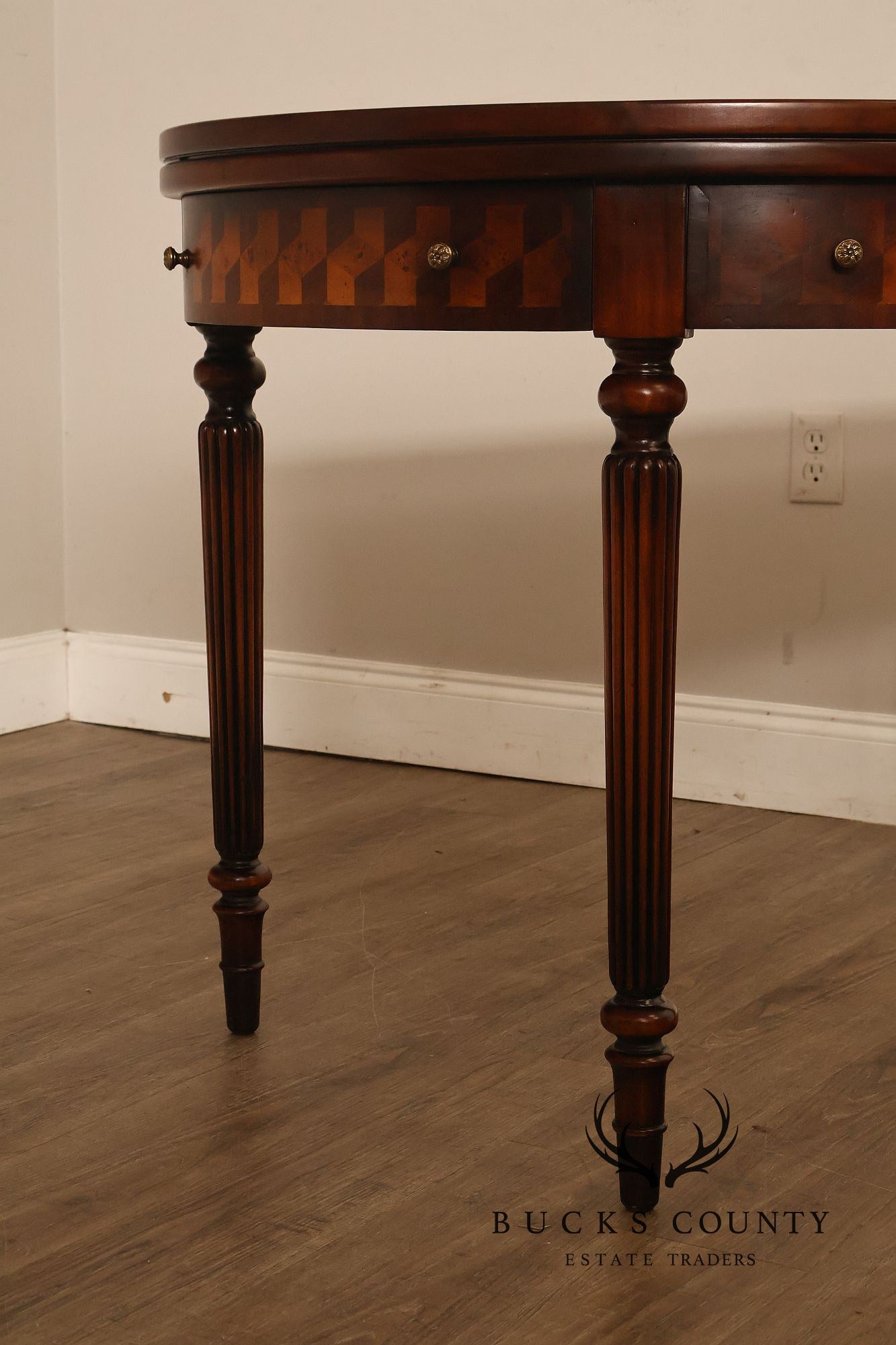 Maitland Smith Inlaid Demilune Console Games Table