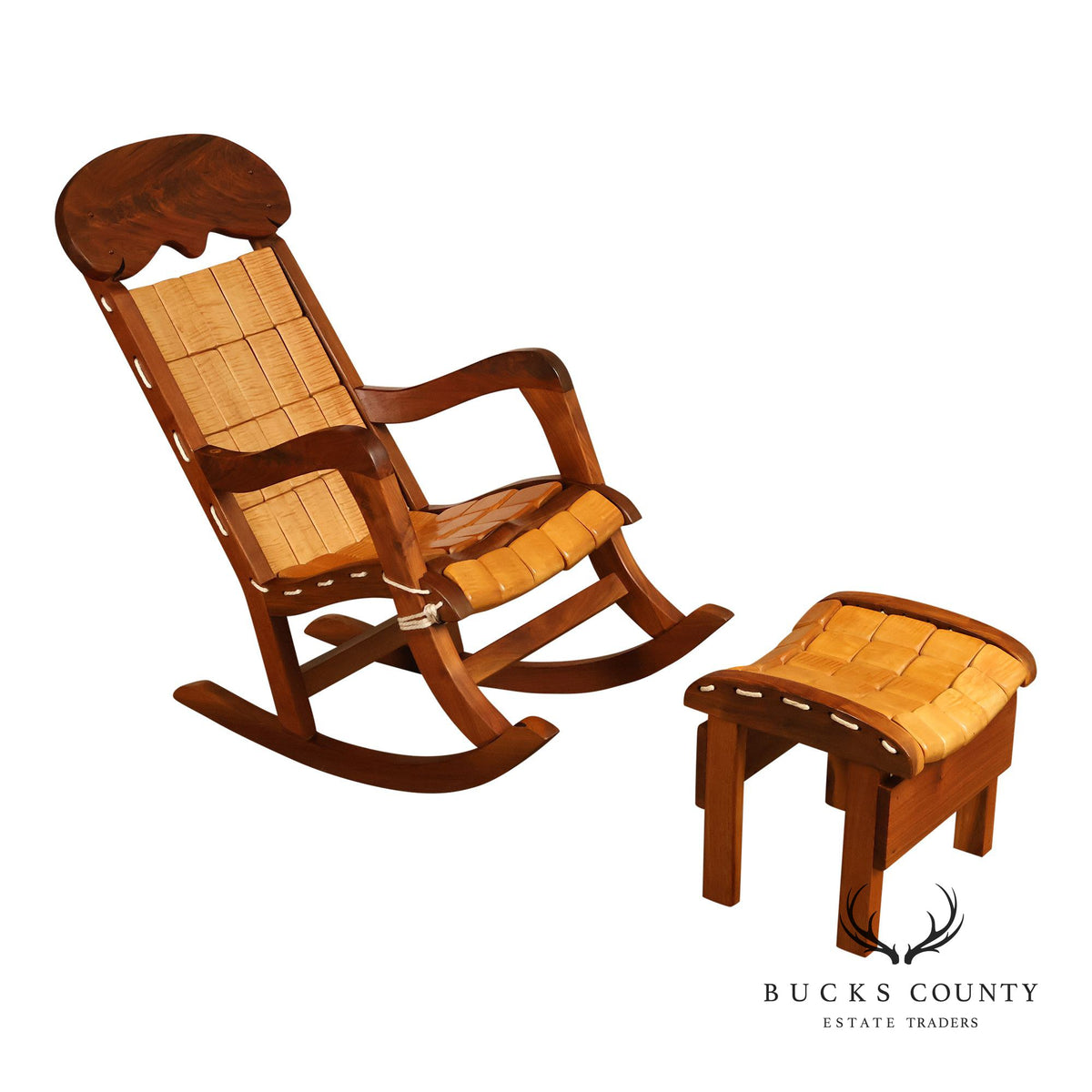 Gerry Grant Studio Crafted Walnut and Maple Rocker and Ottoman