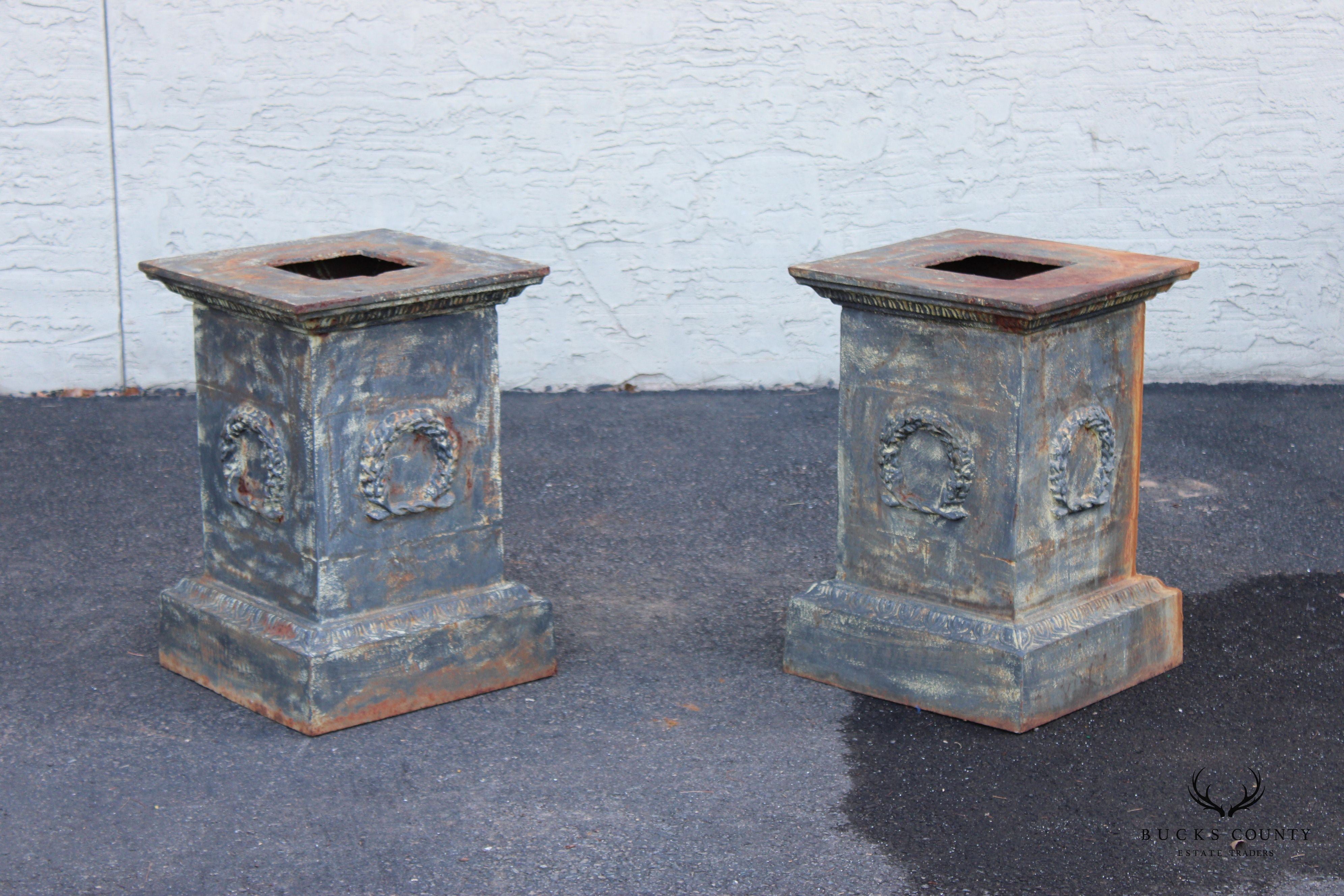 VINTAGE CLASSICAL STYLE PAIR CAST IRON GARDEN PEDESTALS