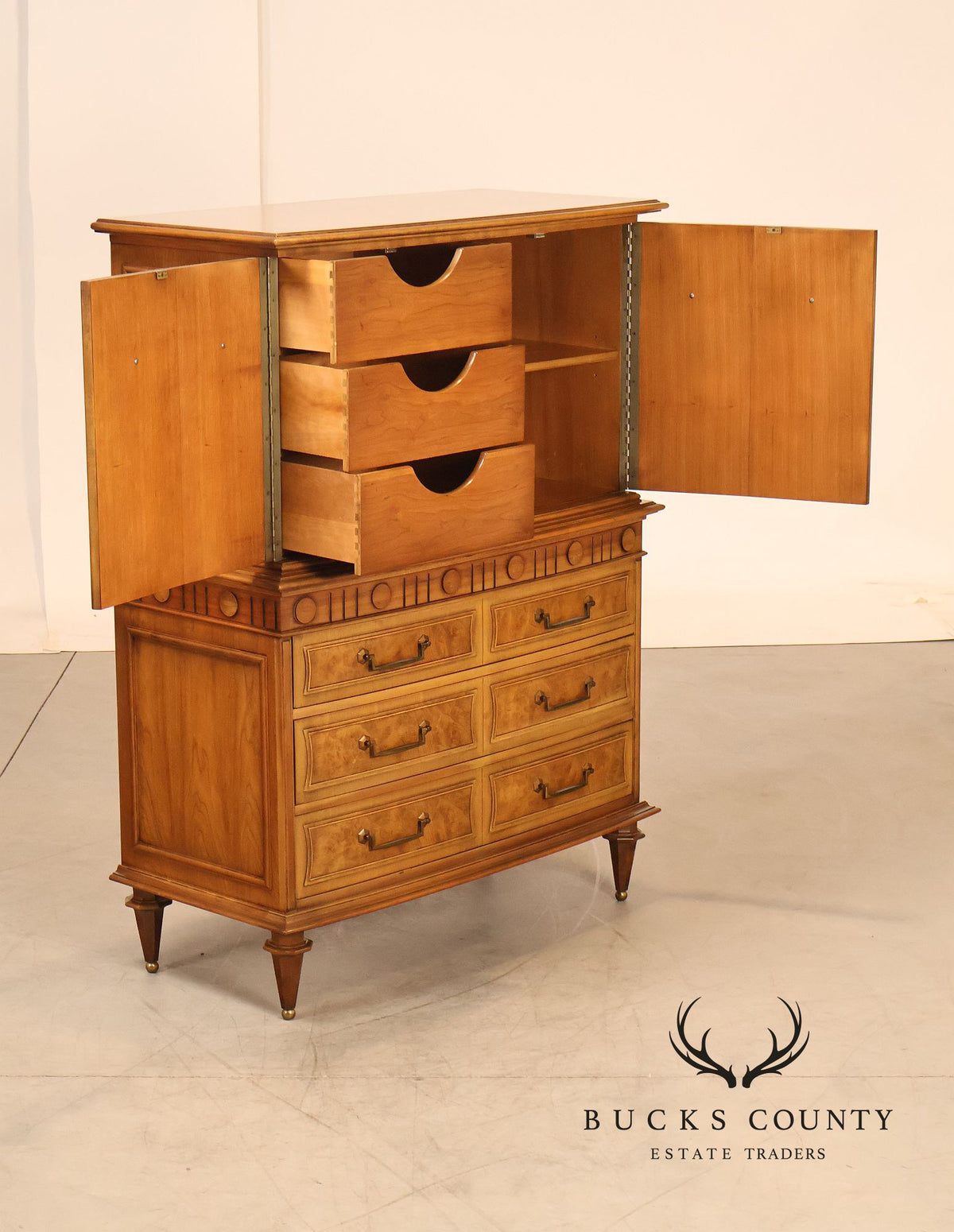 Vintage Neoclassical Style Burlwood Gentleman's Chest