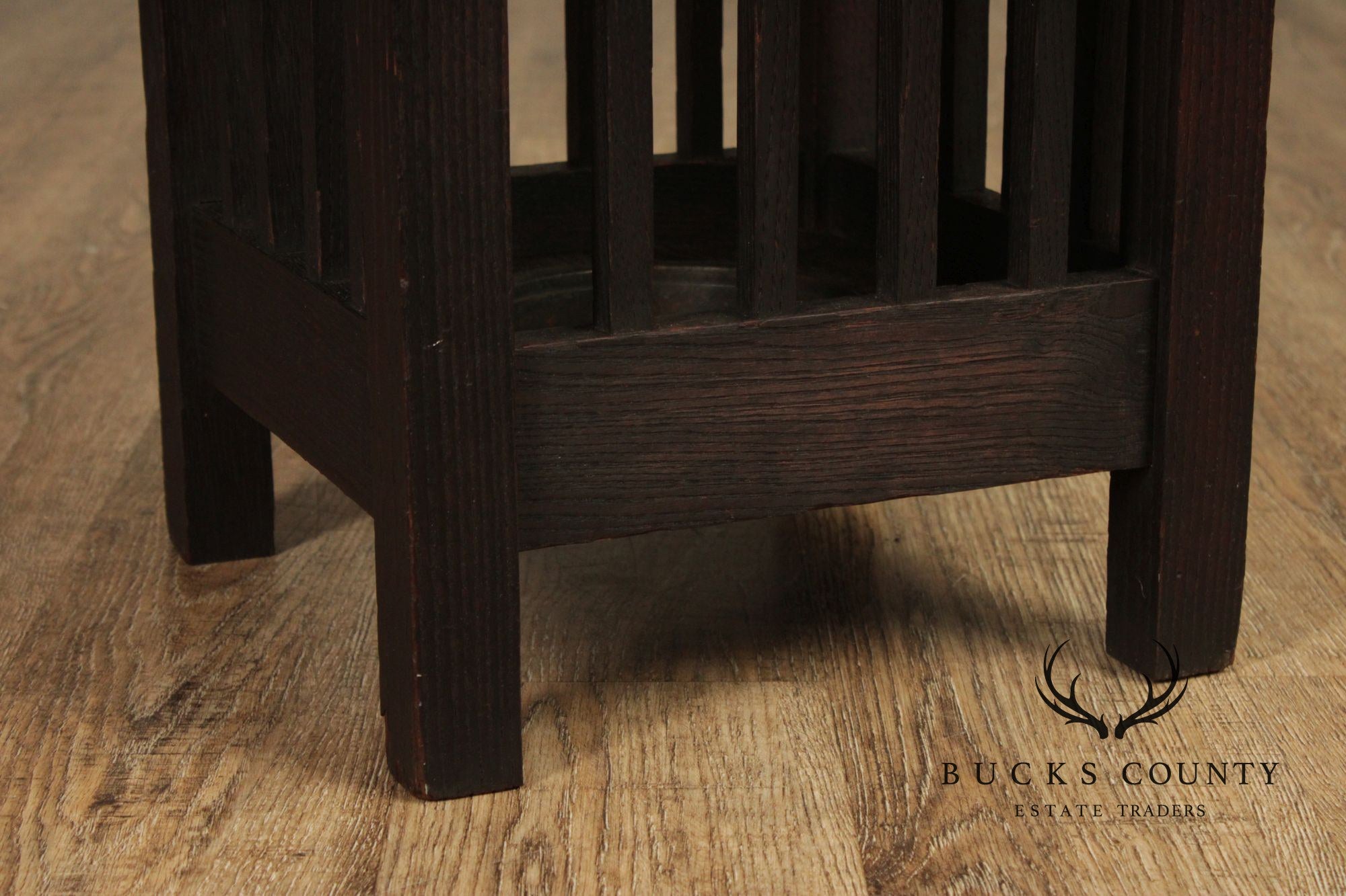 Antique Mission Oak Umbrella Stand With Drip Pan