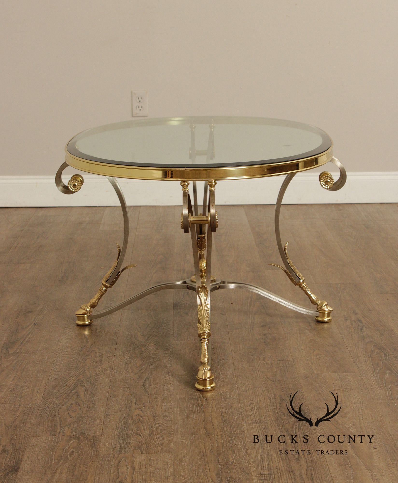 Neoclassical Style Oval Glass Top Coffee Table