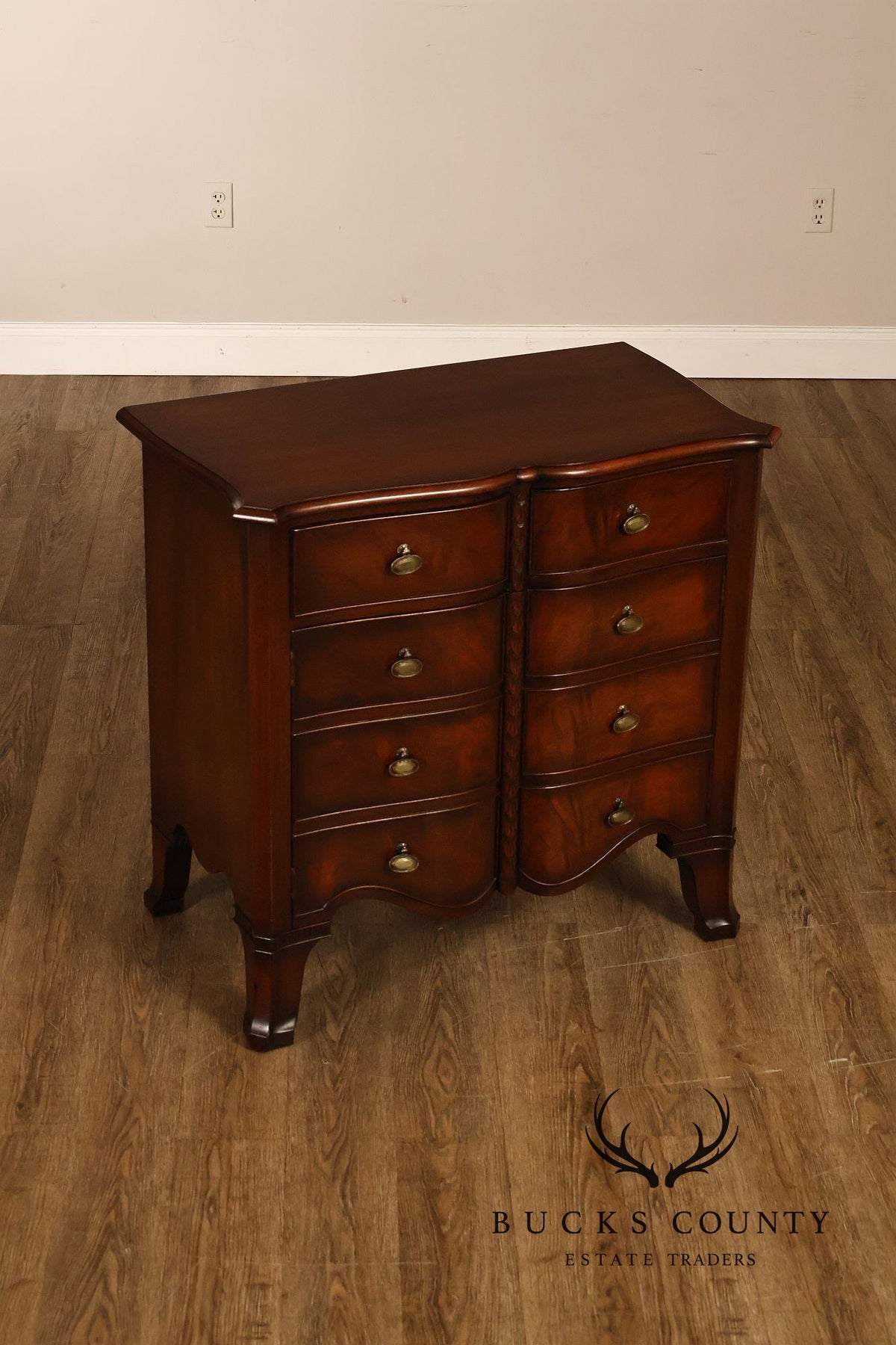 Traditional Mahogany Pair Of  Bow Front Two Drawer And Two Door Cabinets