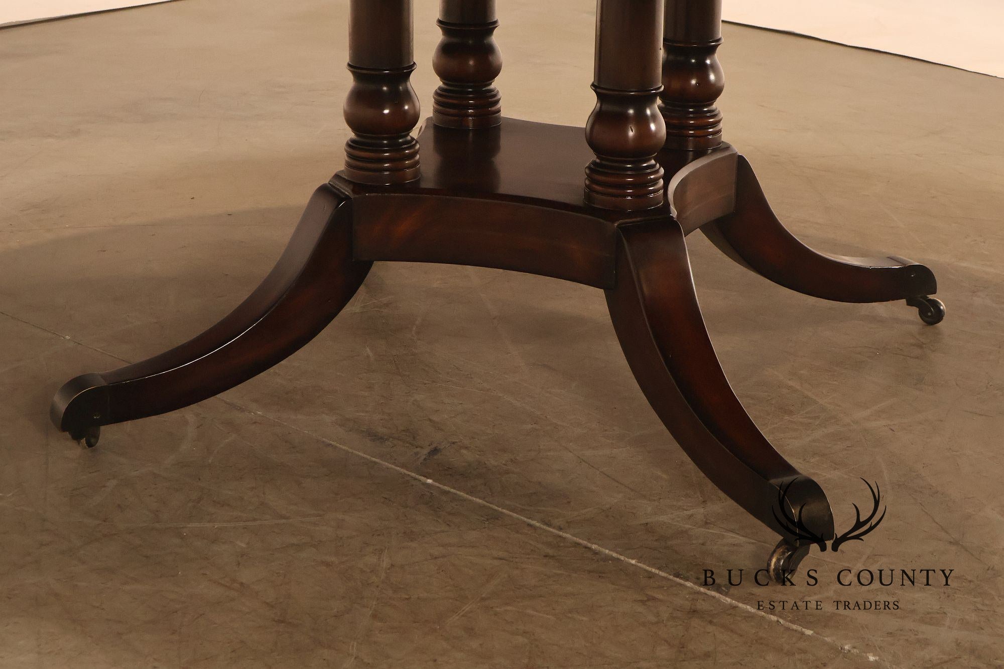 Theodore Alexander Regency Style Mahogany Round Dining Table With Expandable 4 Leaves