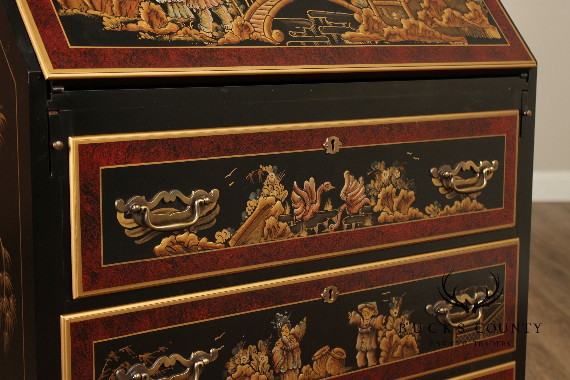 Maddox Colonial Hand Painted Chinoiserie Secretary Desk