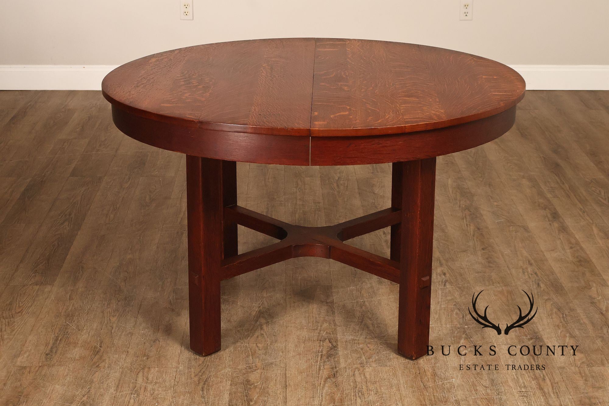 Antique L&JG Stickley Round Extendable Mission Oak Dining Table