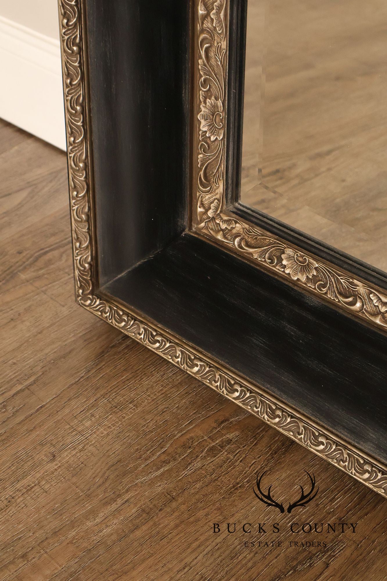 Large Black And Silver Beveled Wall Mirror