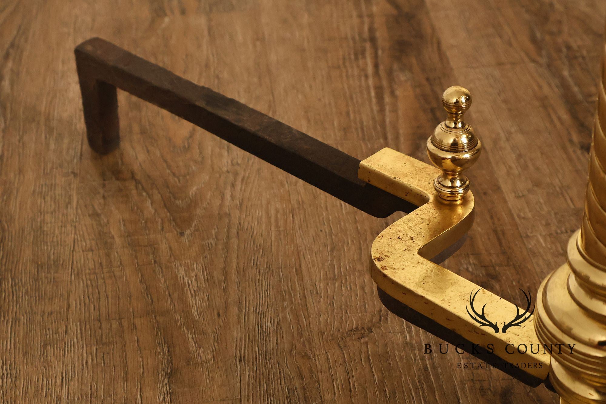 Georgian Style Pair of Polished Brass Fireplace Andirons