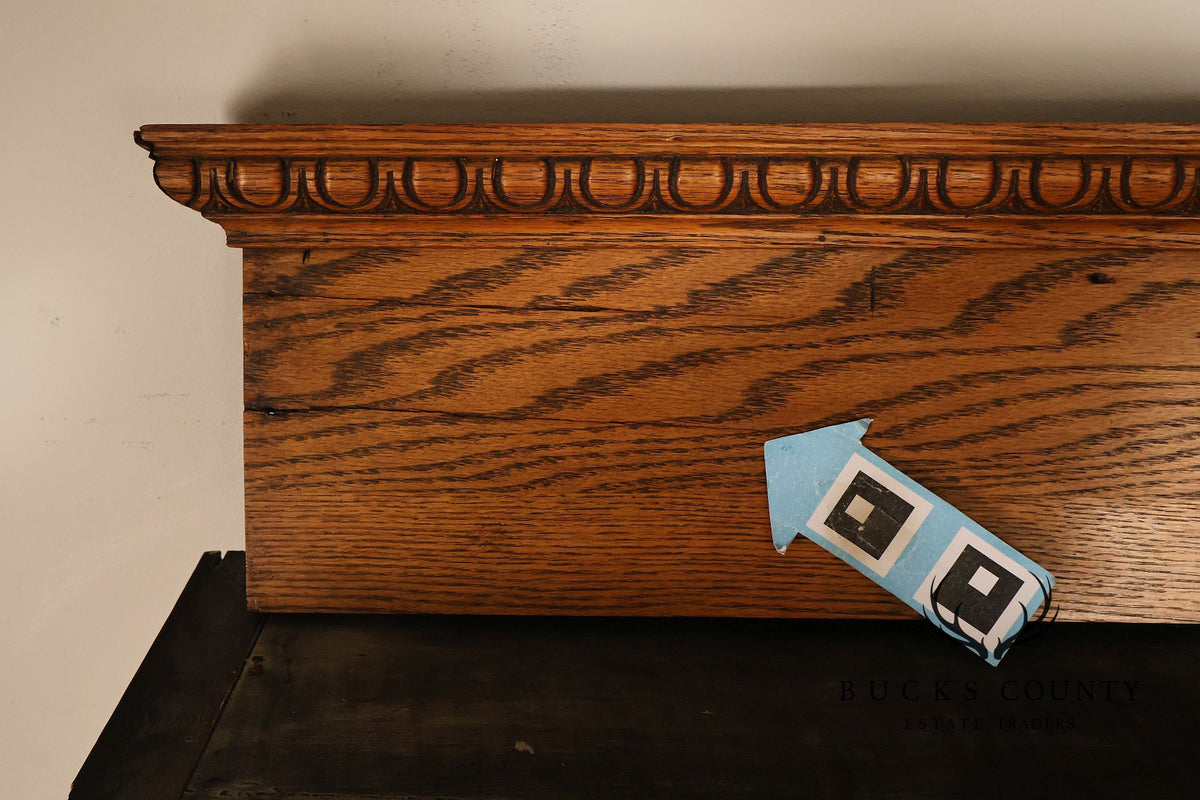Antique C.B. Atkin Company Victorian Oak Mirrored Fireplace Mantel