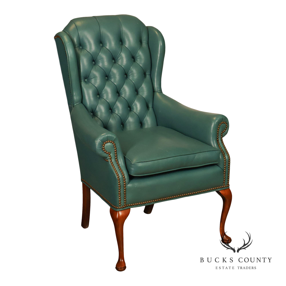 Distinction Furniture Chippendale Style Green Leather Wingback Armchair