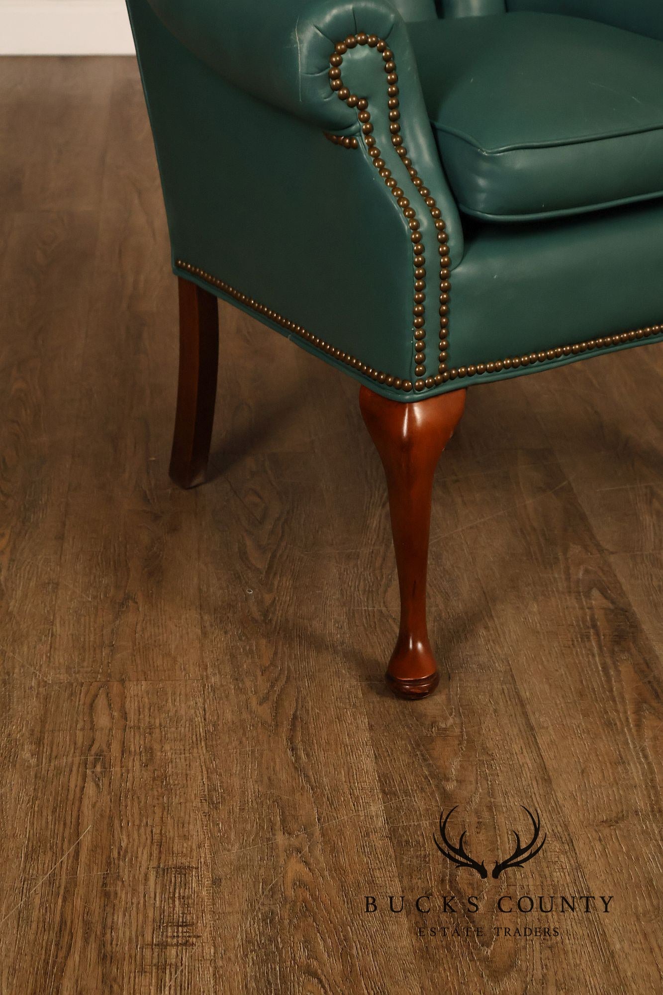 Distinction Furniture Chippendale Style Green Leather Wingback Armchair