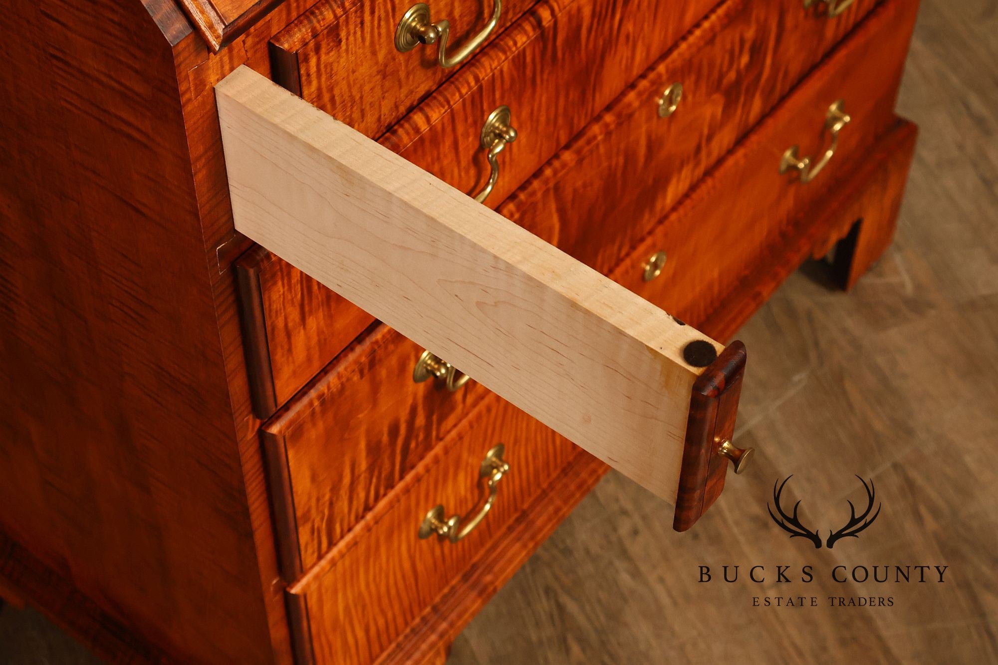 Custom Tiger Maple Slant Drop Front Secretary Desk