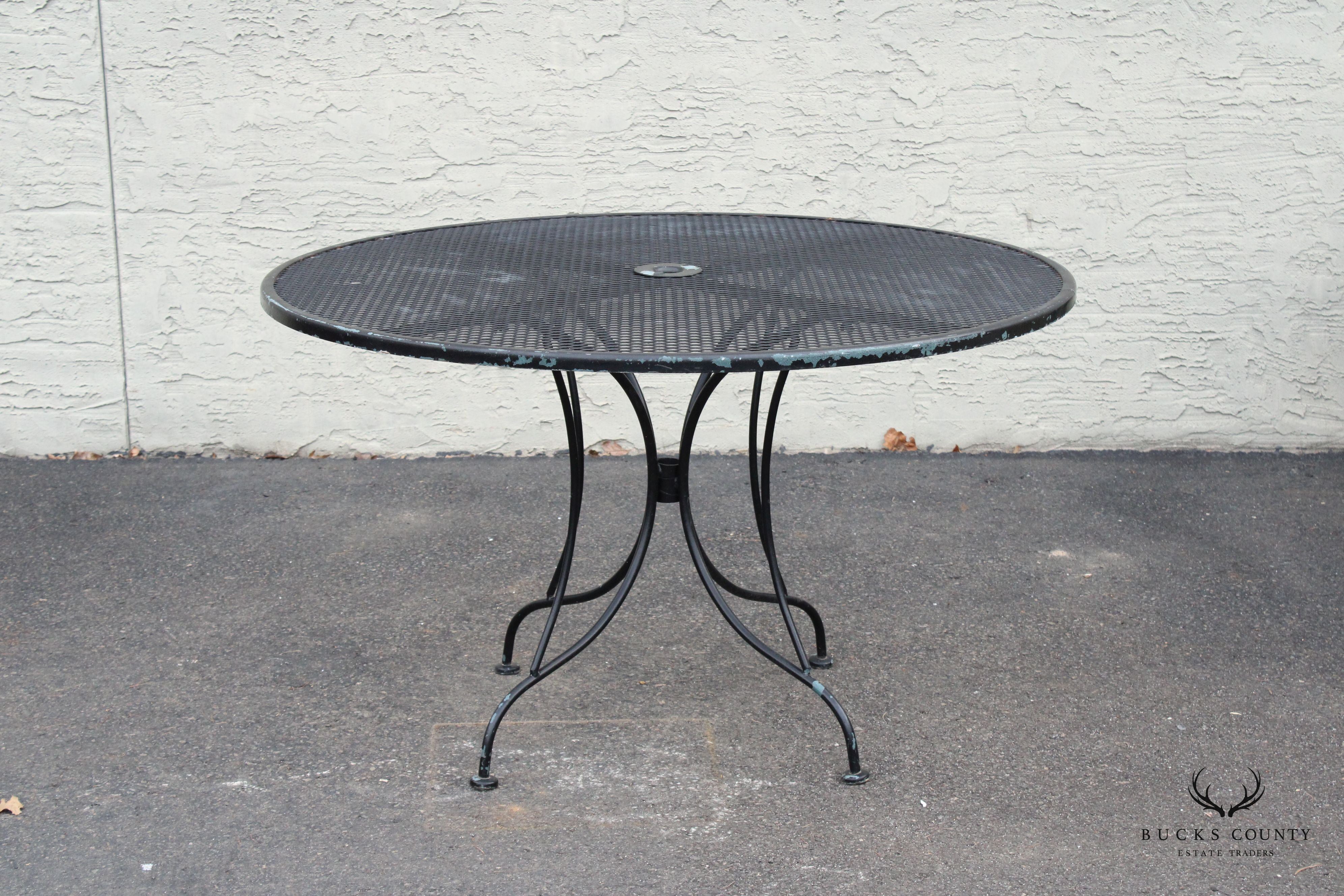 Vintage Wrought Iron Round Patio Dining Table and Dining Chairs Set