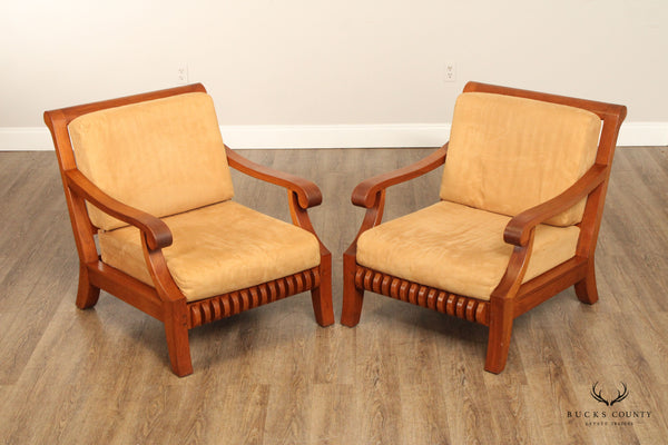 Smith & Hawken Pair of Teak Outdoor Patio Lounge Chairs