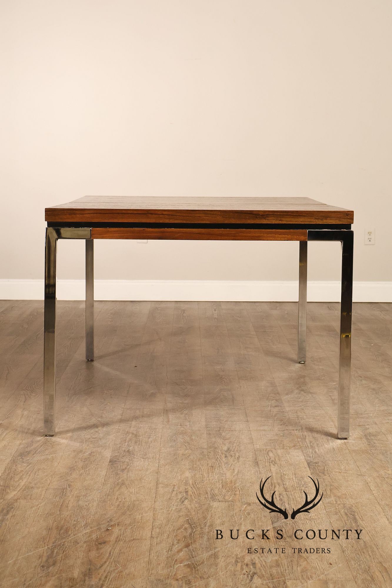Mid Century Modern Expandable Rosewood and Chrome Dining Table