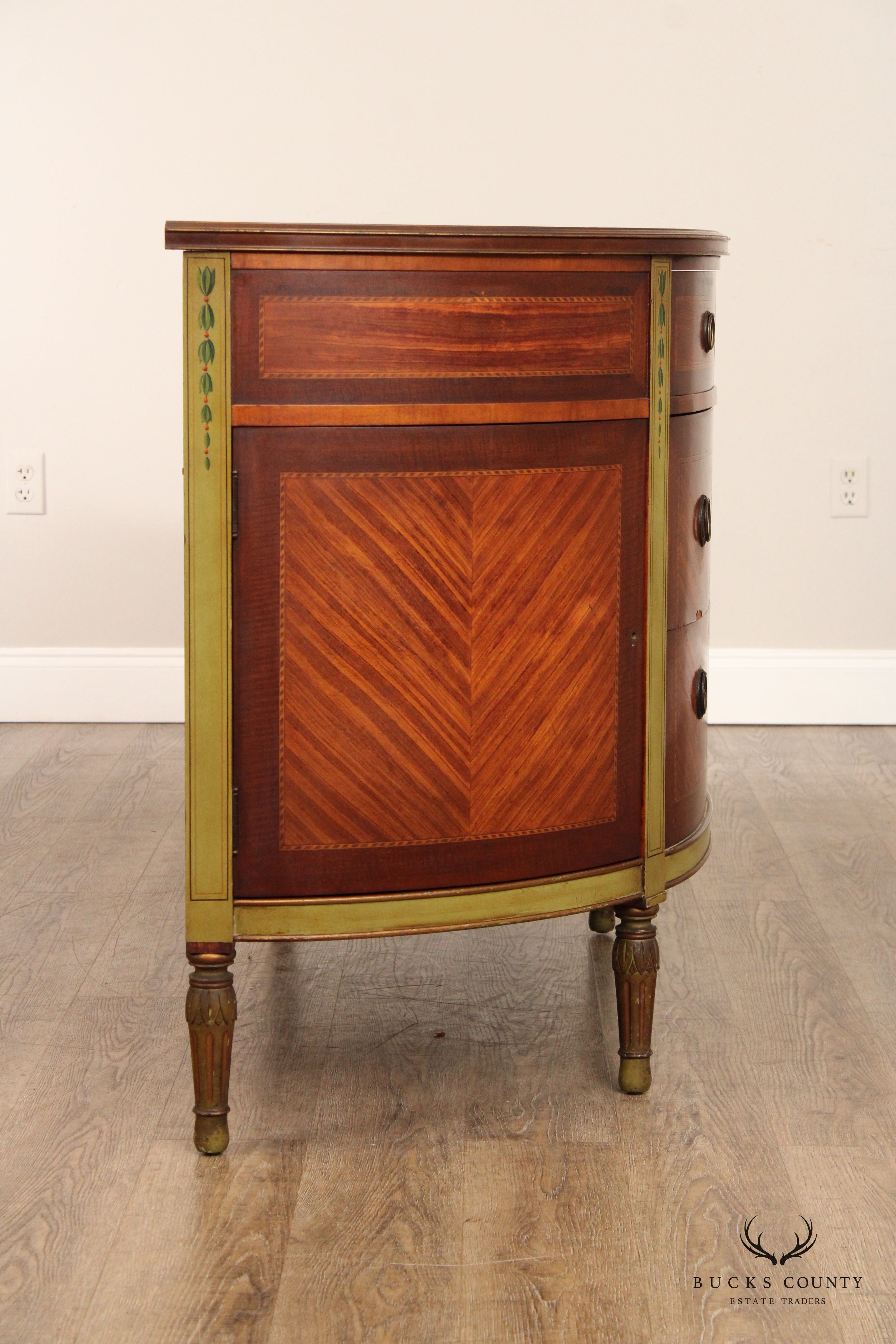 1930's French Louis XVI Style Satinwood Demilune Commode