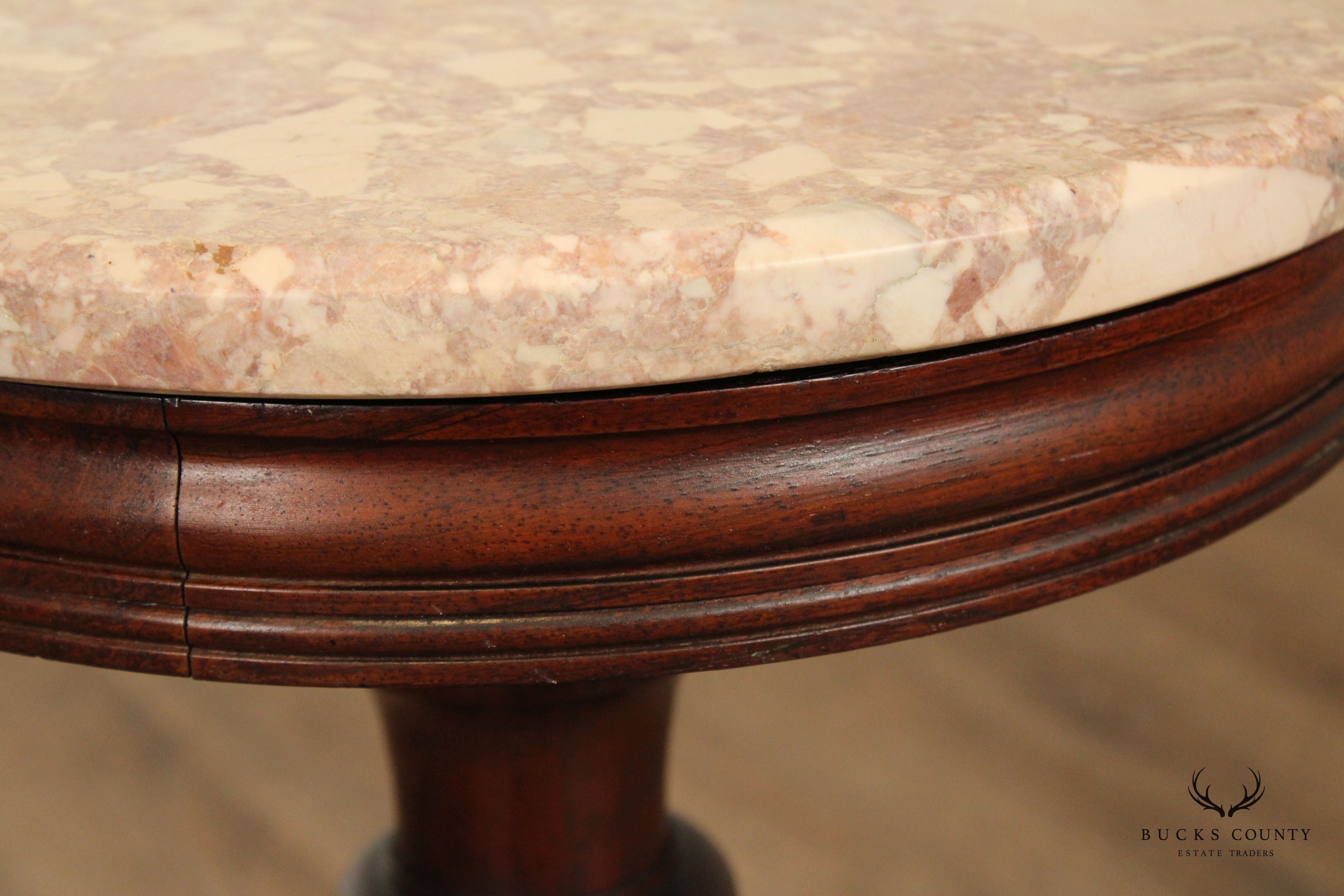 Antique Classical Mahogany Marble Top Pedestal