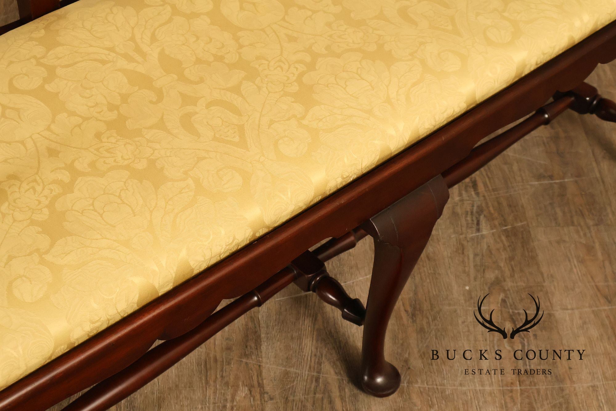 Queen Anne Style Custom Mahogany Triple Back Upholstered Settee