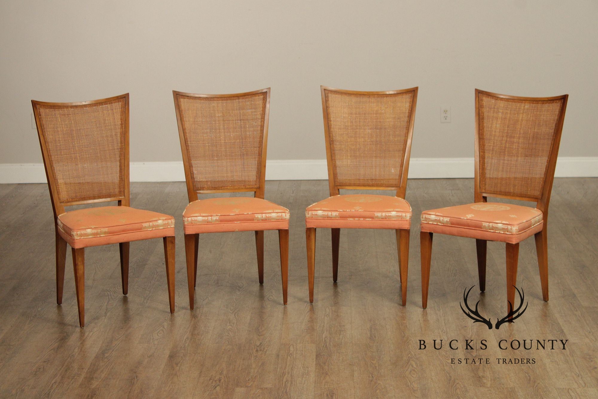 John Widdicomb Mid-Century Modern Set Of Four Walnut Cane Back Dining Chairs