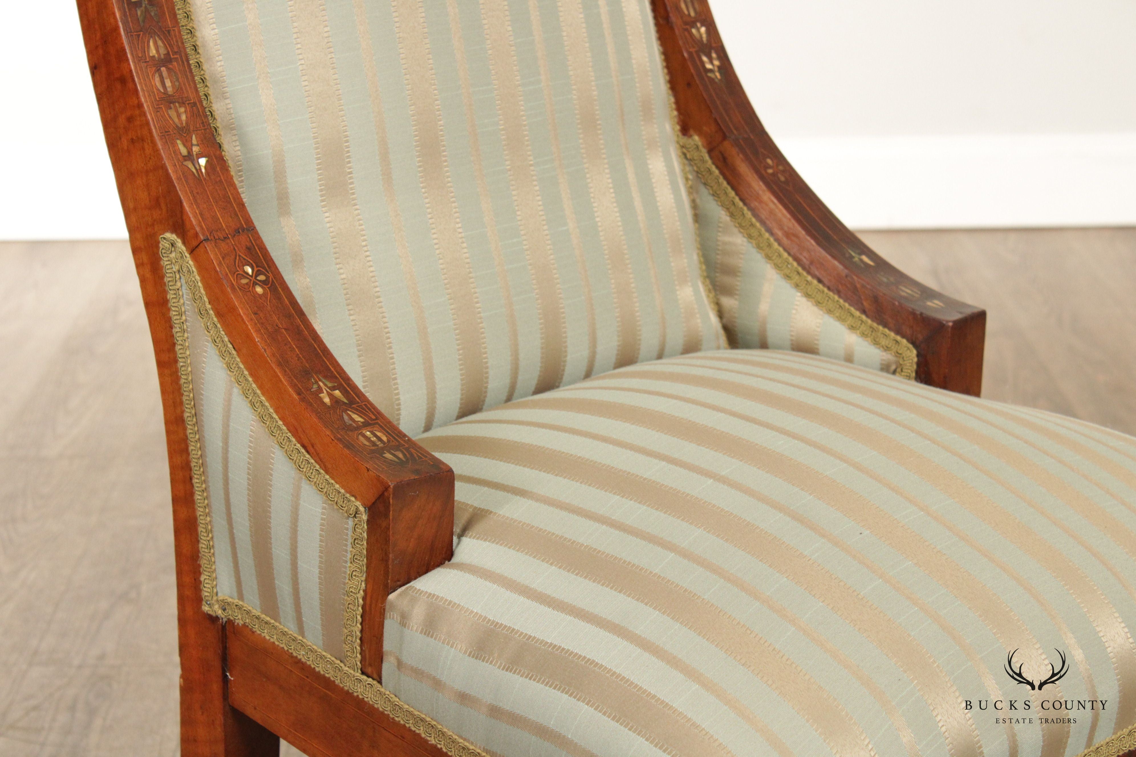 Antique Arts & Crafts Mother of Pearl Inlay Parlor Chair