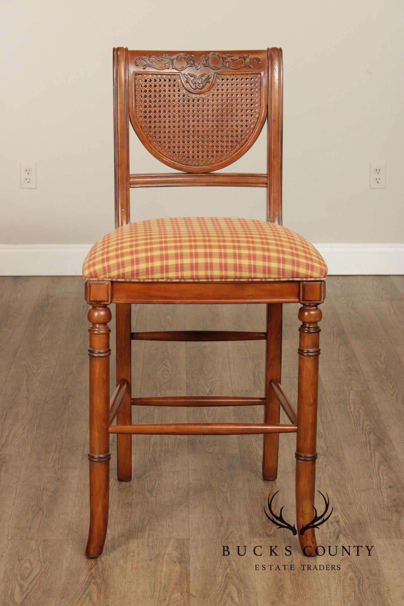 French Country Style Set of Six Cane Back Bar Stools