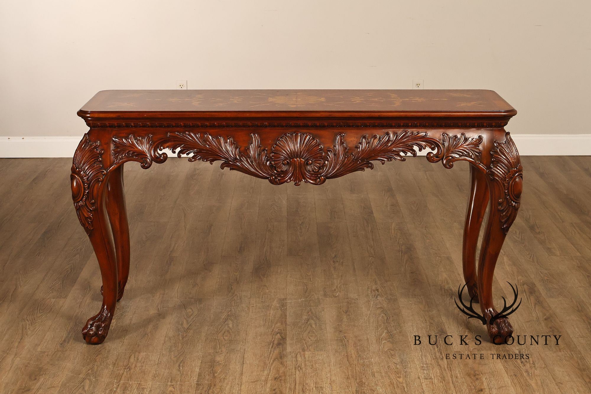 Maitland-Smith Georgian Style Carved Mahogany Inlaid Console Table