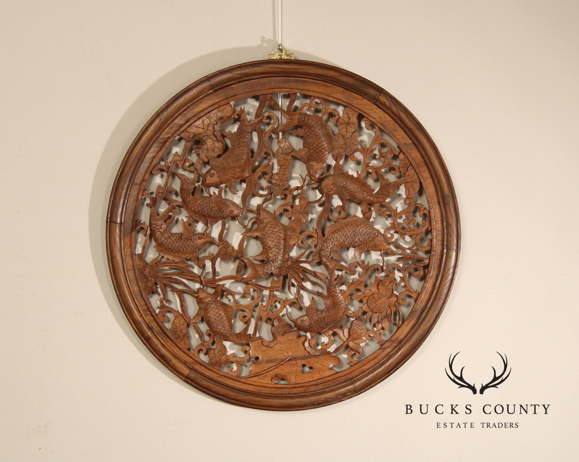 Asian Carved Wood Koi Fish Wall Decor