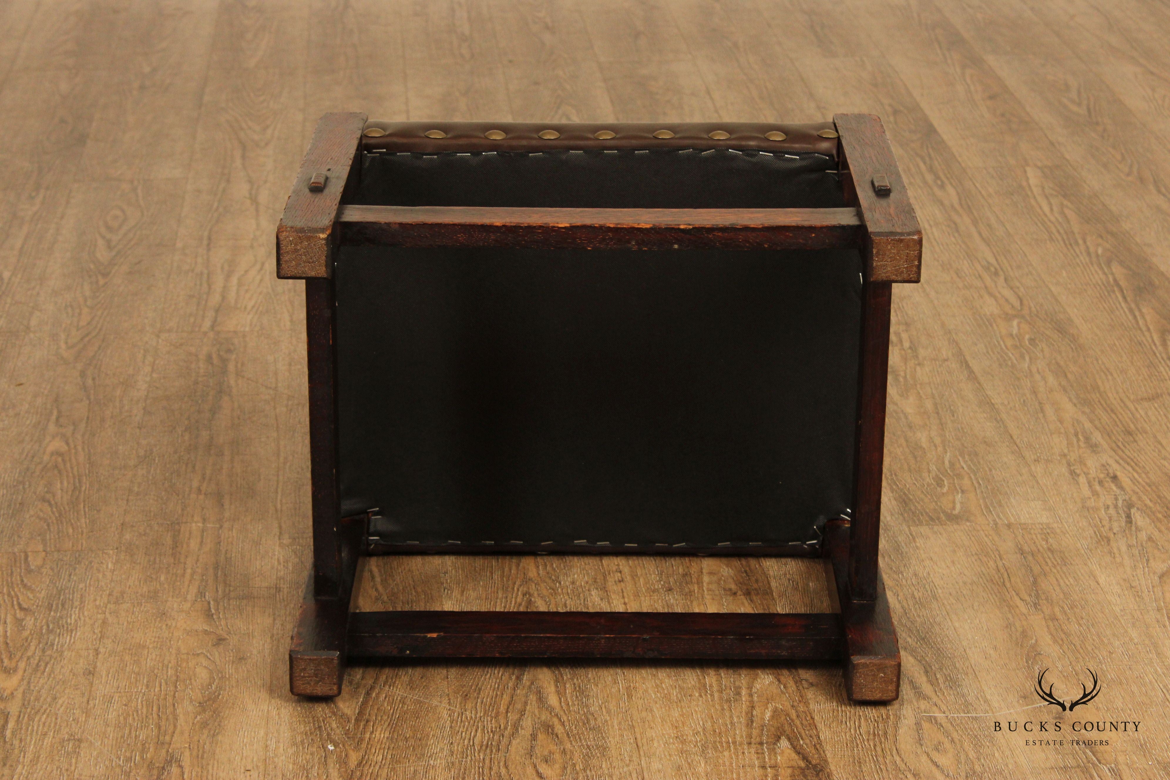 Gustav Stickley Mission Oak and Leather Foot Stool