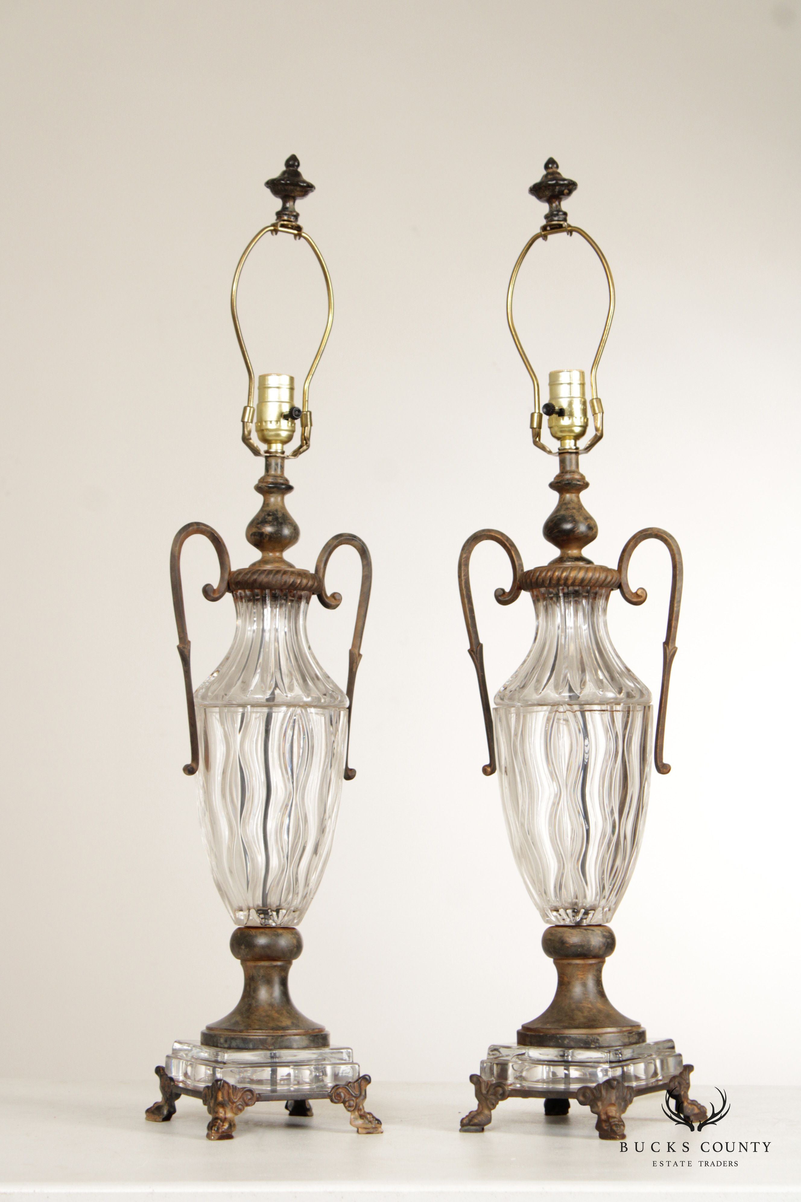 Neoclassical Style Vintage Pair of Glass Table Lamps