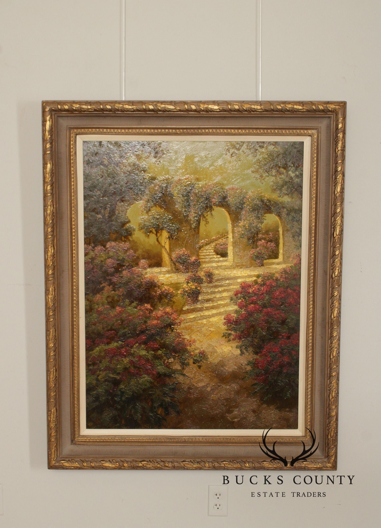 European School Oil Painting, Garden Stairway