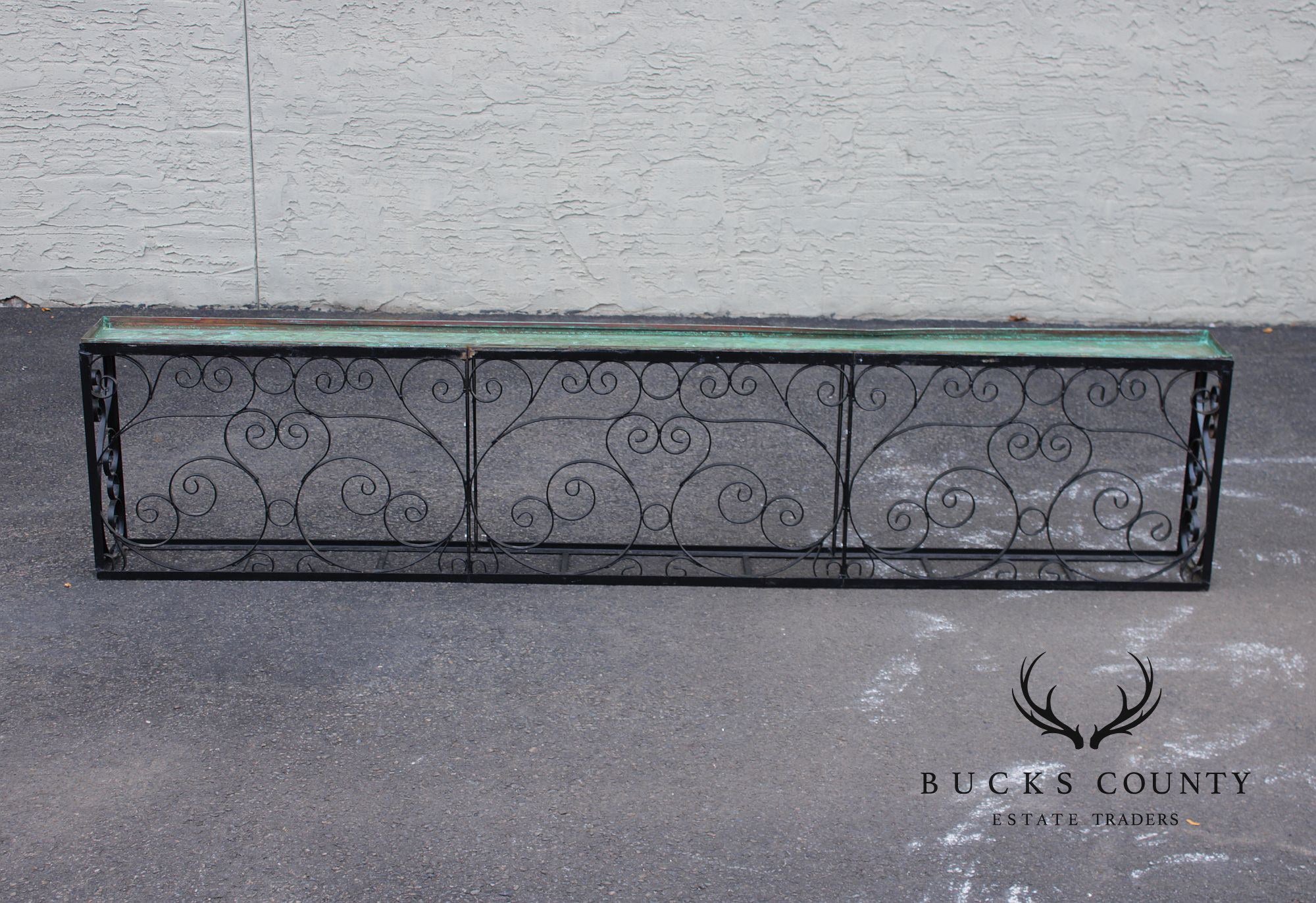 Ornamental Iron Window Length Narrow Planter With Copper Insert