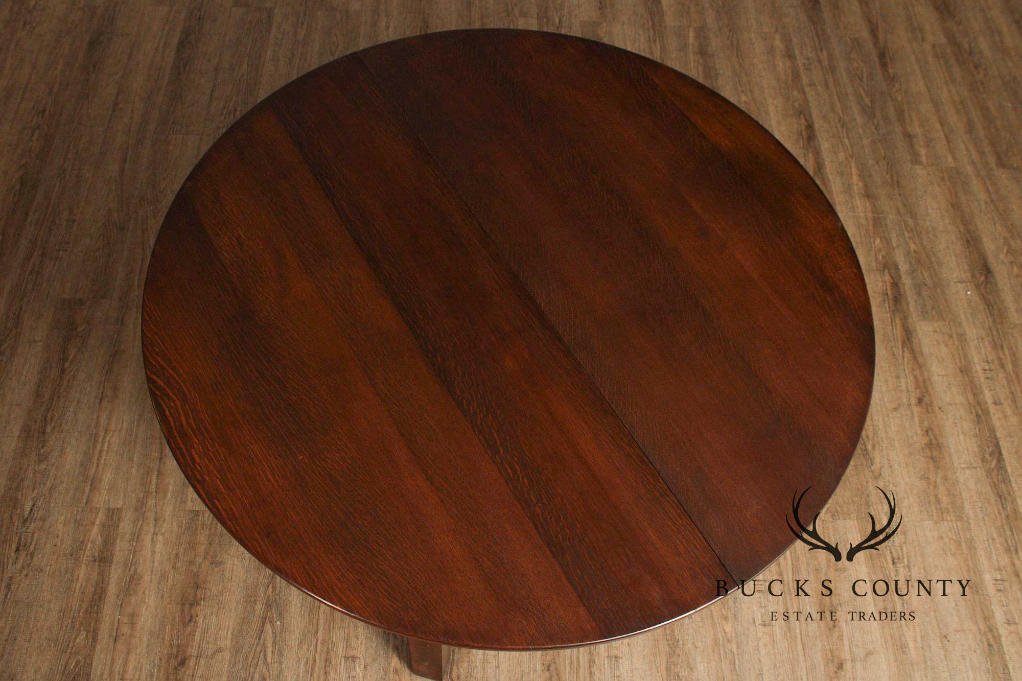 Antique Stickley Brothers 54 Inch Round Oak Expandable Dining Table