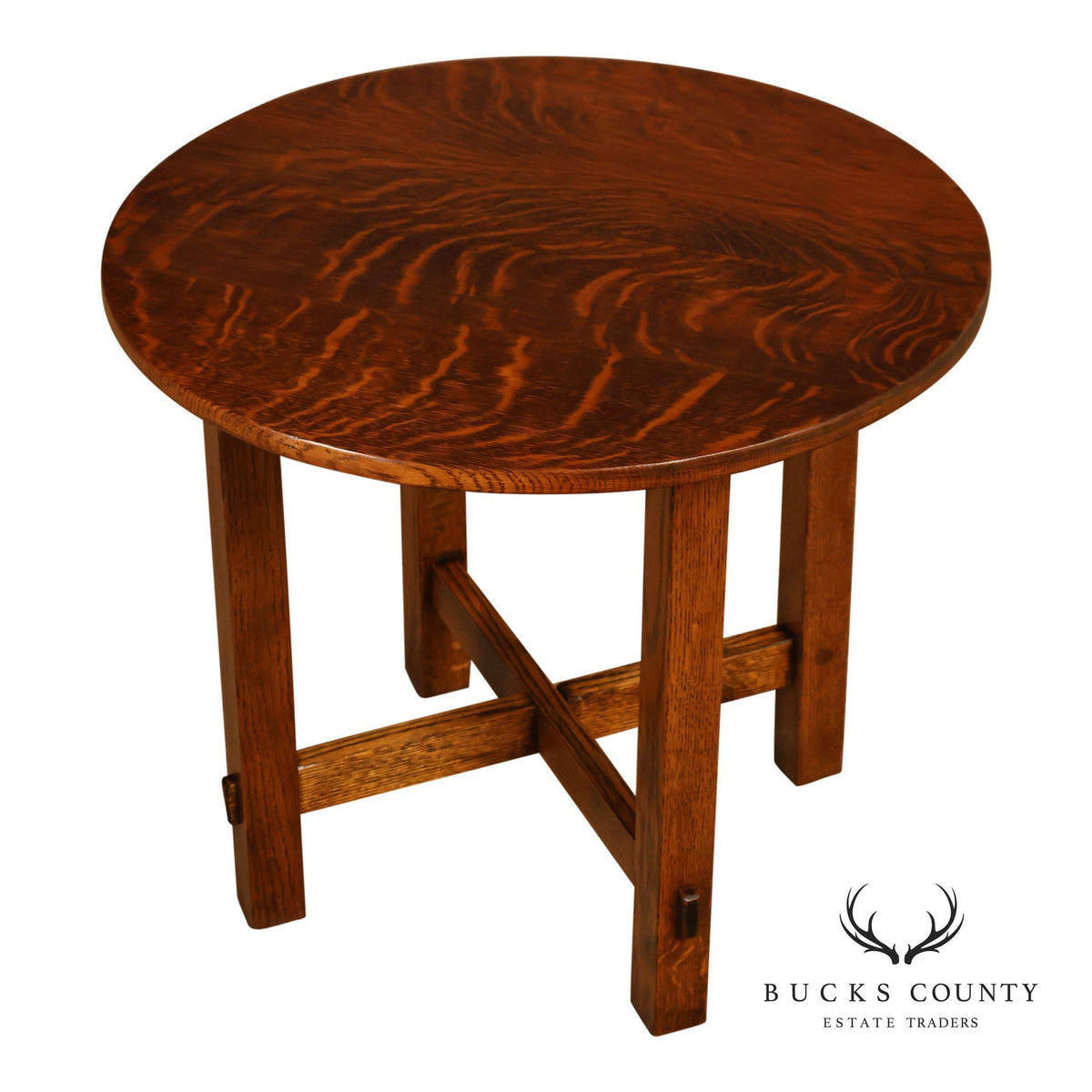 Antique Arts And Crafts Mission Quarter-Sawn Oak Round Table