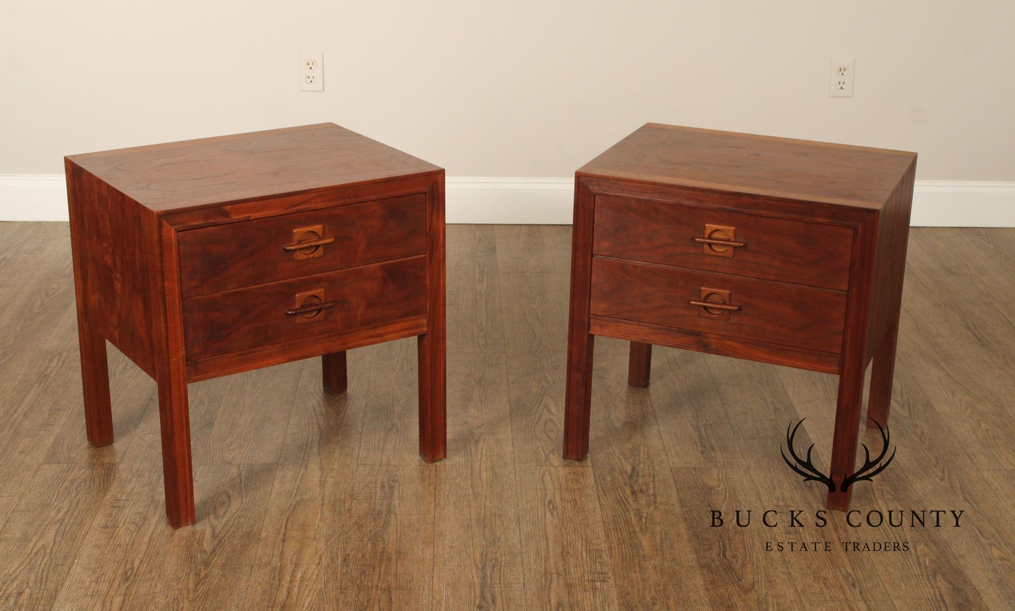 Danish Furniture Makers Control Pair of Walnut Nightstands