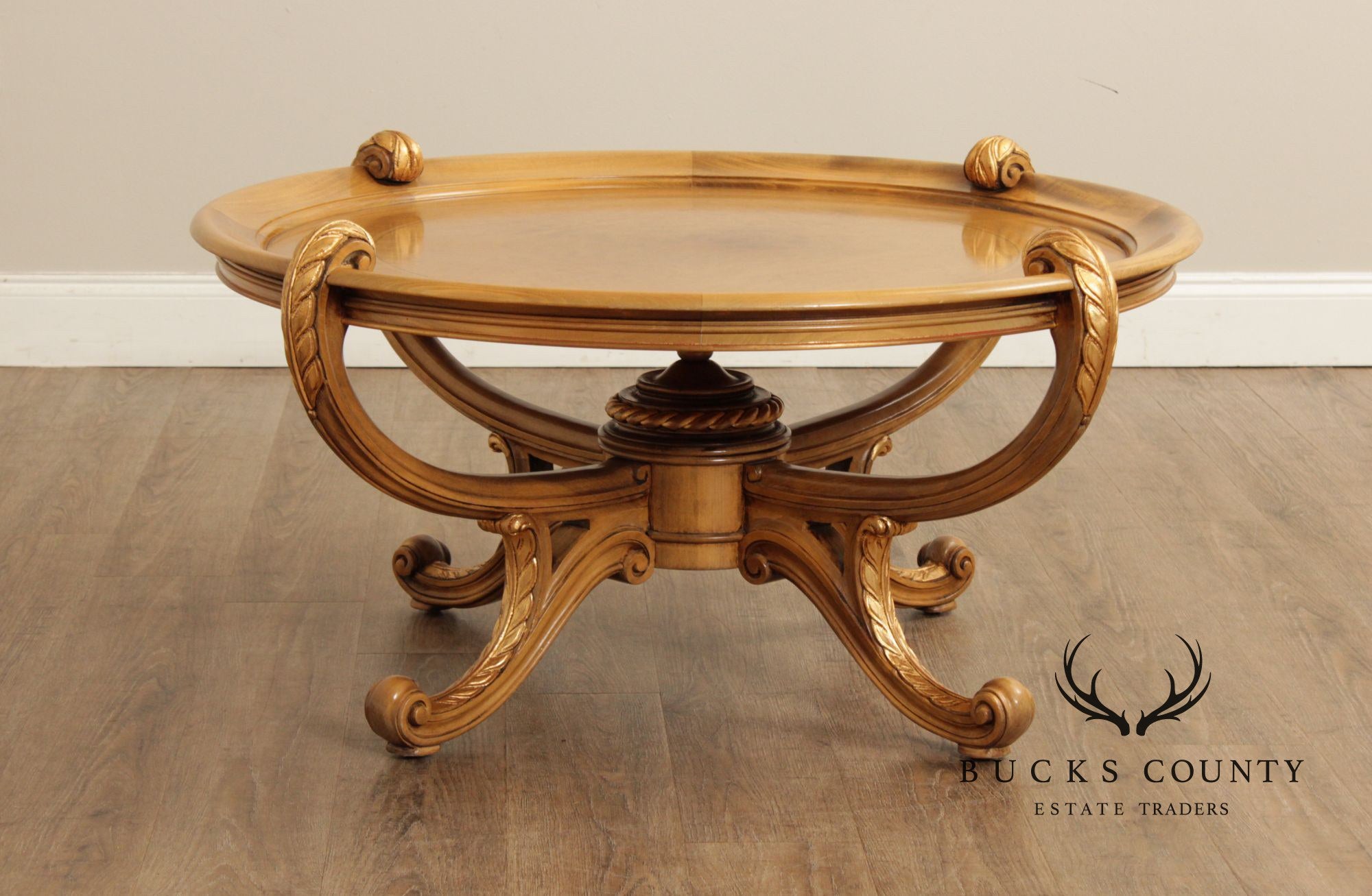 Colombo Mobili Round Italian Carved Partial Gilt Coffee Table