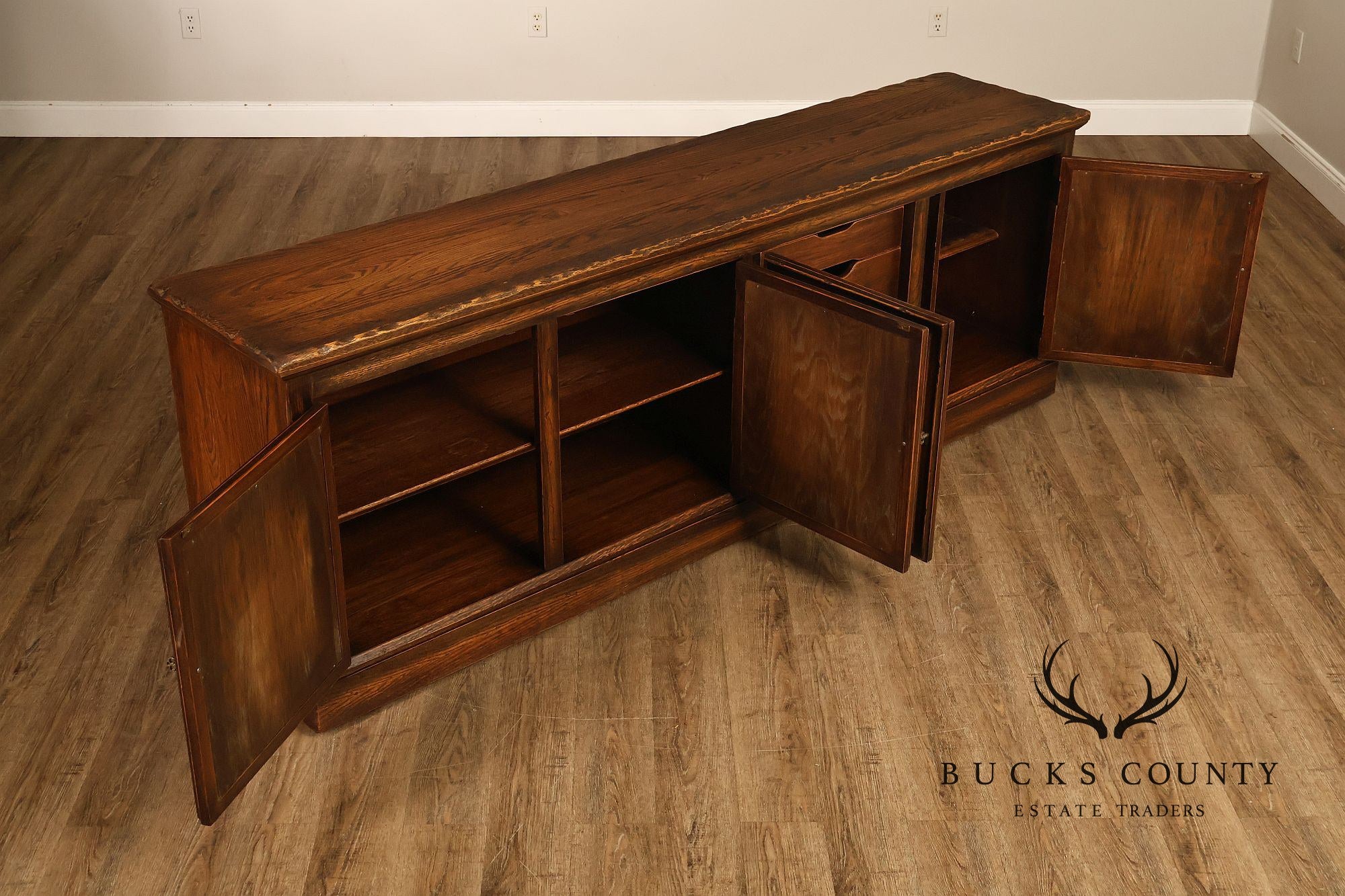 Jamestown Lounge Co. Colonnade Collection Vintage Sculpted Oak Long Credenza