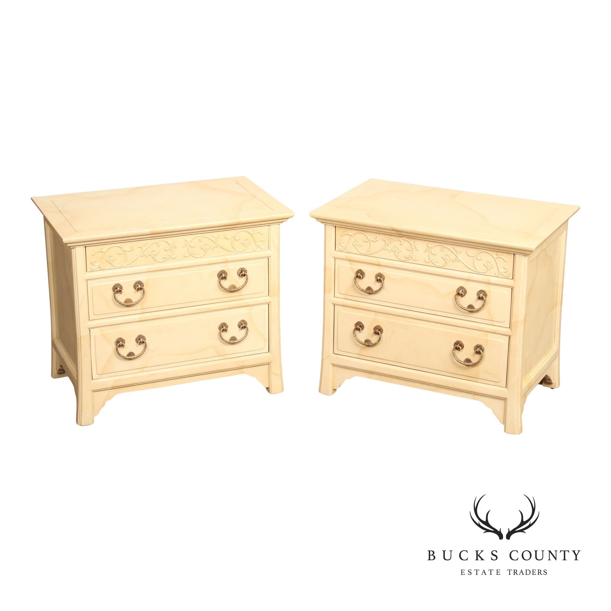 Henredon Villa Borghese Pair of Faux Goatskin Painted Nightstands