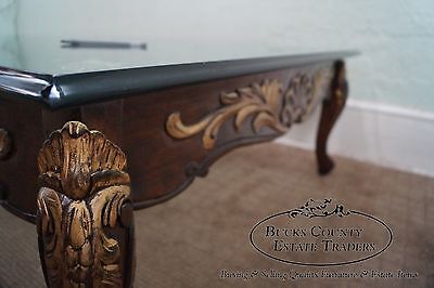 Quality Solid Mahogany French Style Carved & Gilded Glass Top Coffee Table