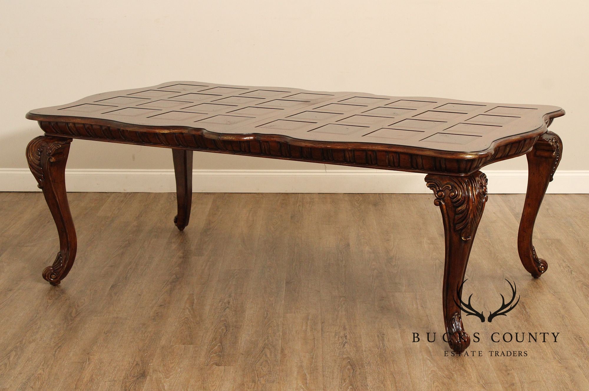 French Louis XV Style Expandable Parquetry Top Dining Table