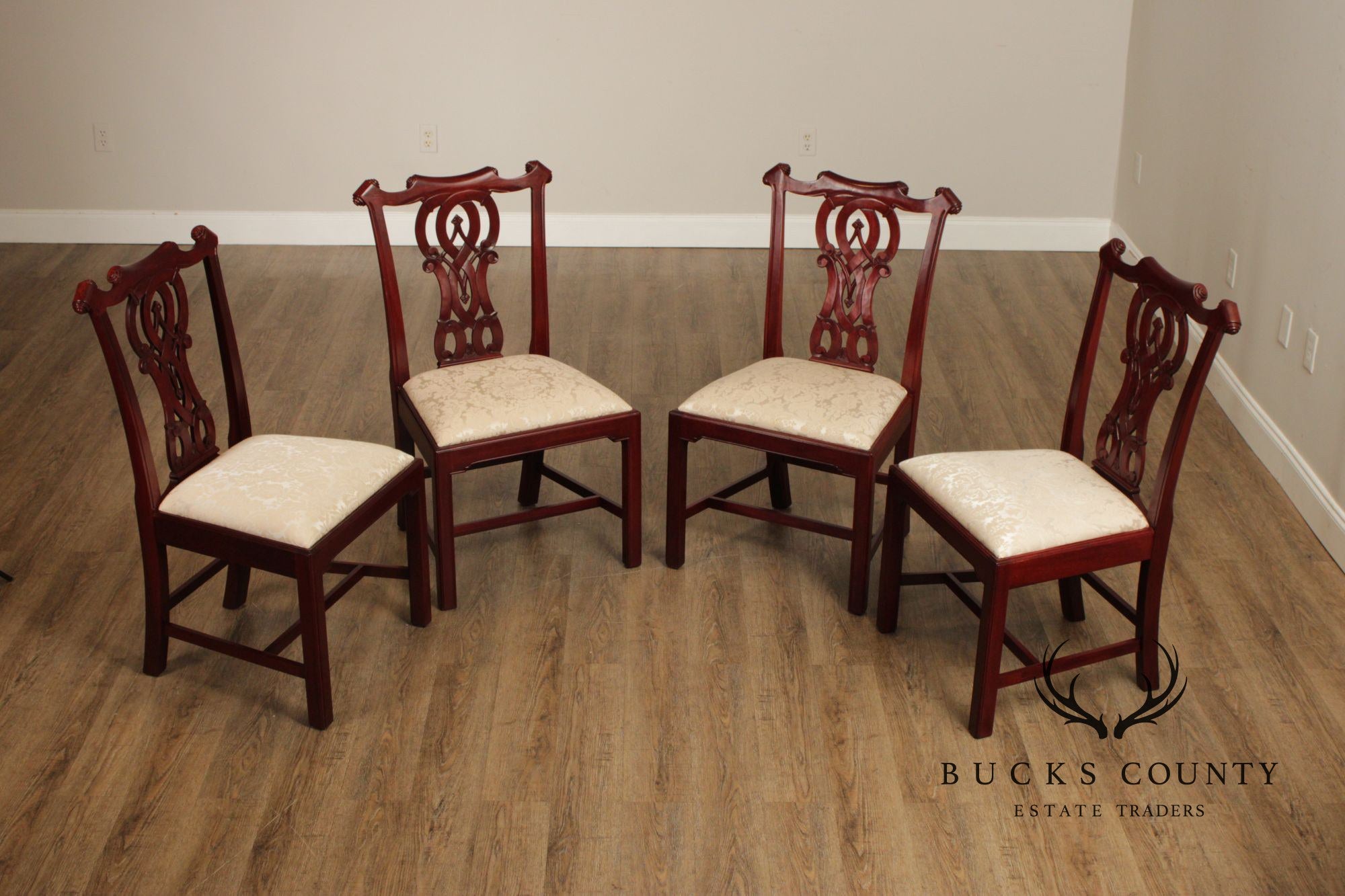 Chippendale Style Set Of Four Carved Mahogany Dining Chairs