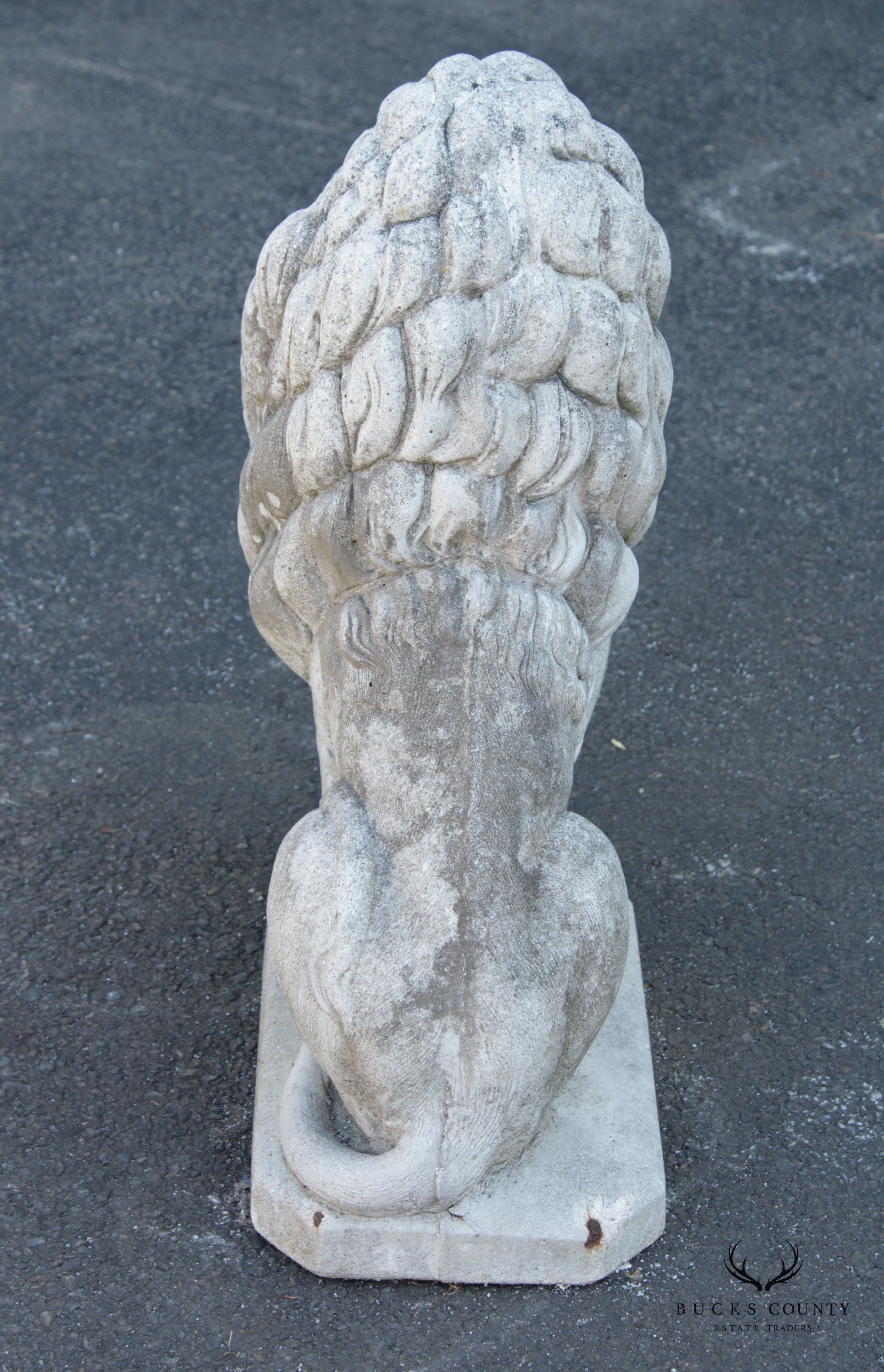 Vintage Cast Stone Lion with Shield Garden Statue